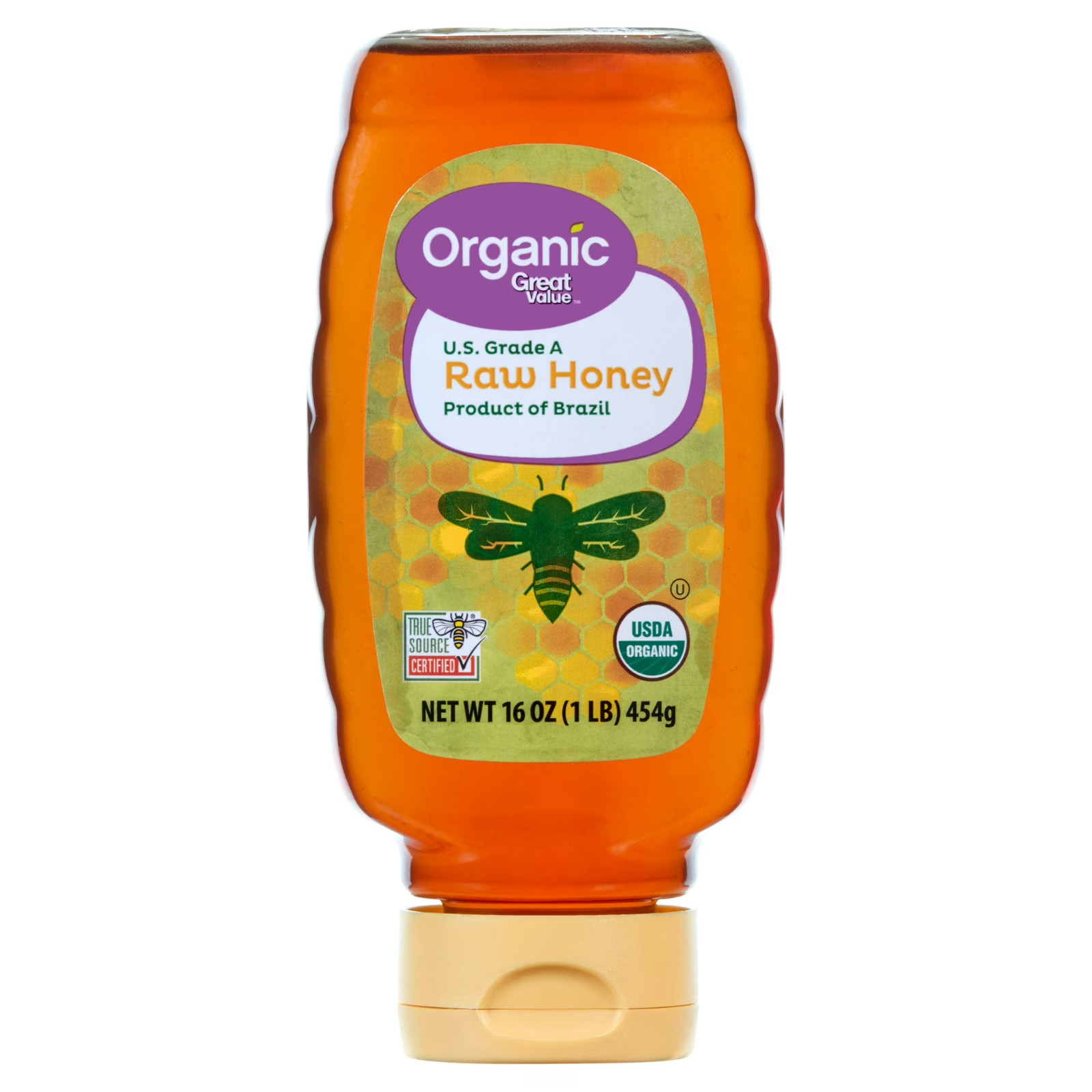 Great Value organic strained raw honey, Gluten Free, 16 oz Plastic Bottle…