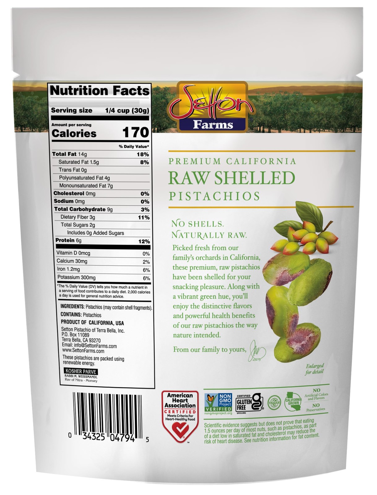 Naturally Raw Shelled Pistachios 20 oz Value Bag, No Shell Pistachios, NonGMO…