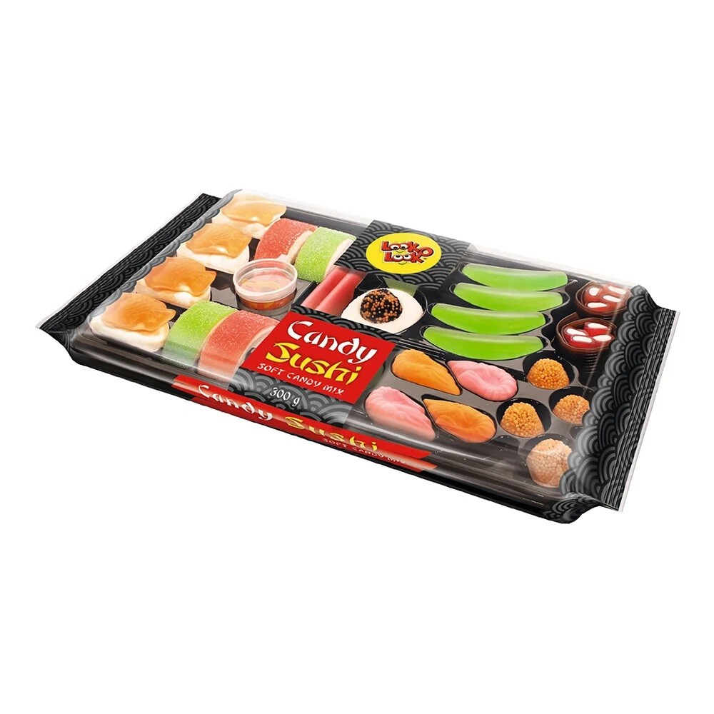SUSHI CANDY NOVELTY PARTY TREATS Gummy Mix Sweets Tray Look O Look 300g 10oz