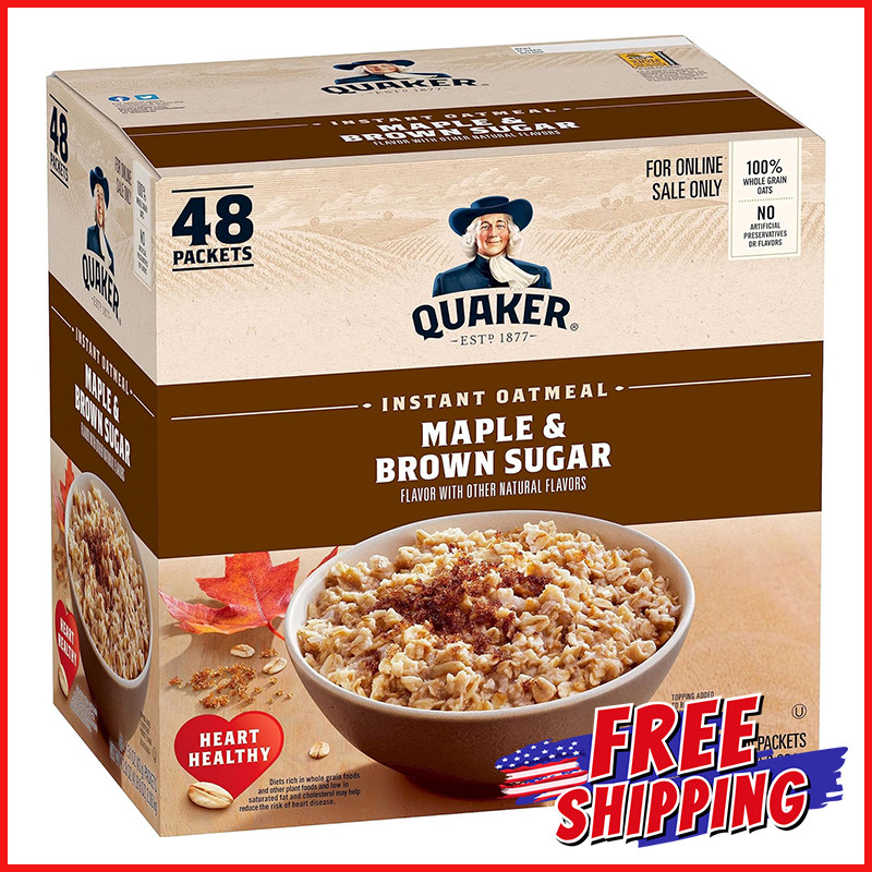 INSTANT OATMEAL MAPLE BROWN SUGAR QUAKER Individual Packets 1.51 Pack of 48