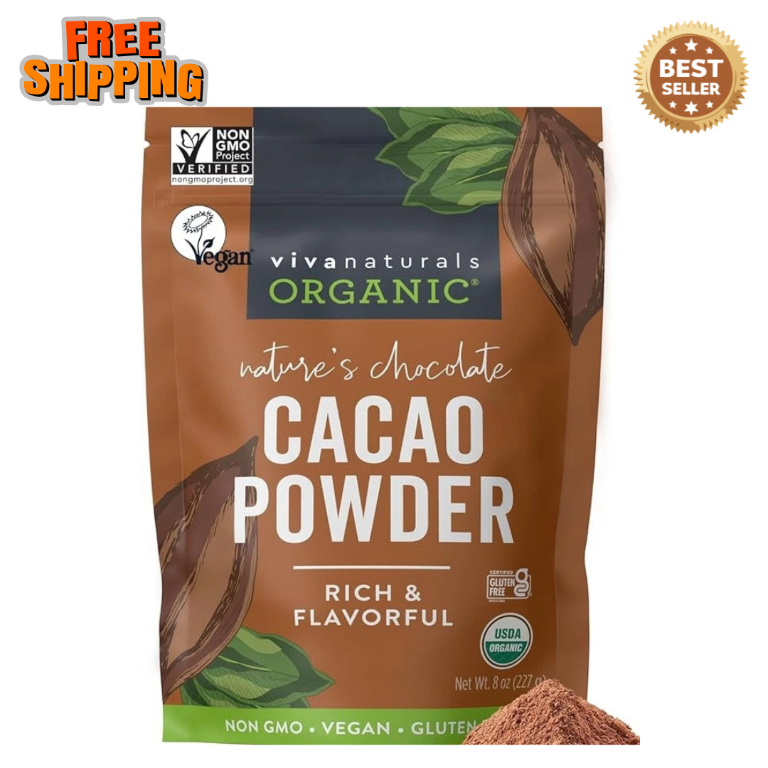 Organic Unsweetened Cacao Powder with Rich Dark Chocolate Flavor NEW