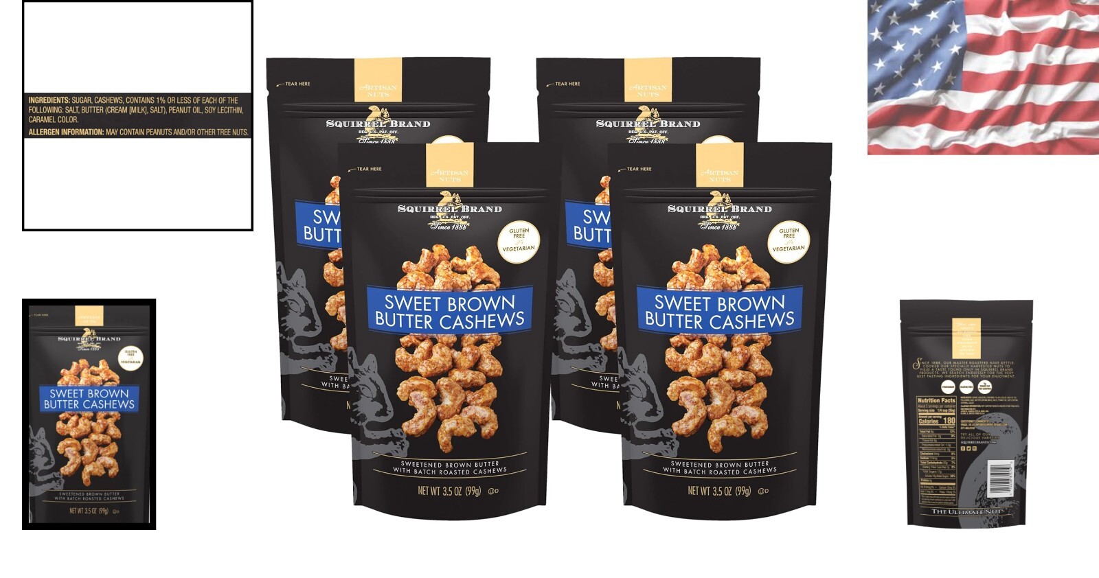 Artisan Sweet Brown Butter Cashews – Gluten-Free, Kosher Certified, 14 Oz Total