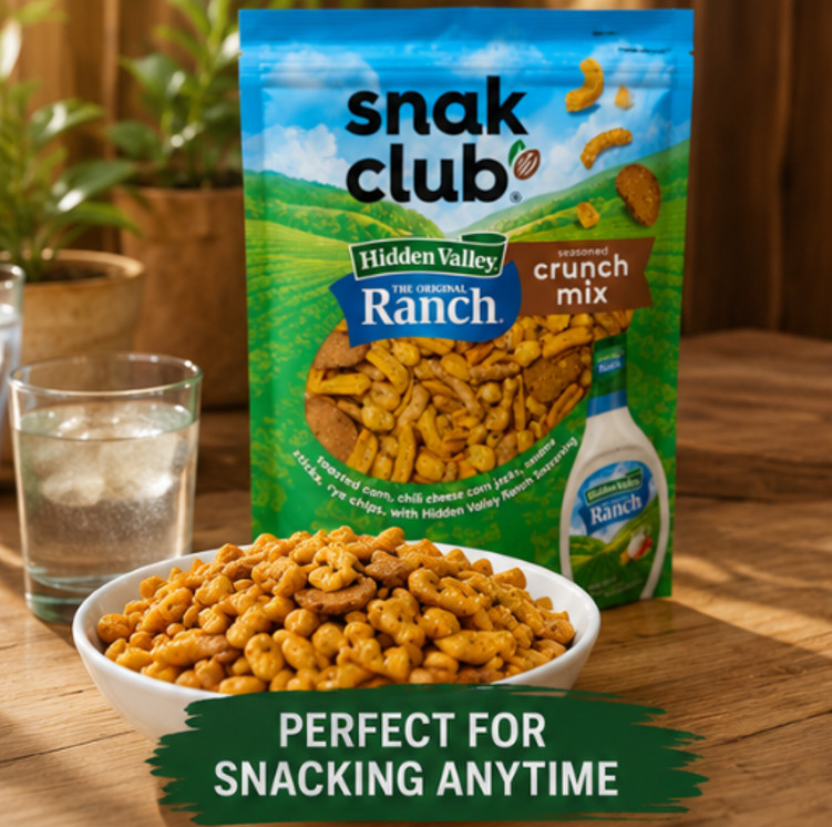 2 PACK Snak Club Crunch Mix Hidden Valley Original Ranch Seasoned 24 Oz LMITED