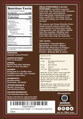 1 LB (16 OZ ) USDA Organic Raw Cacao Powder,100% Pure, ALL NATURAL