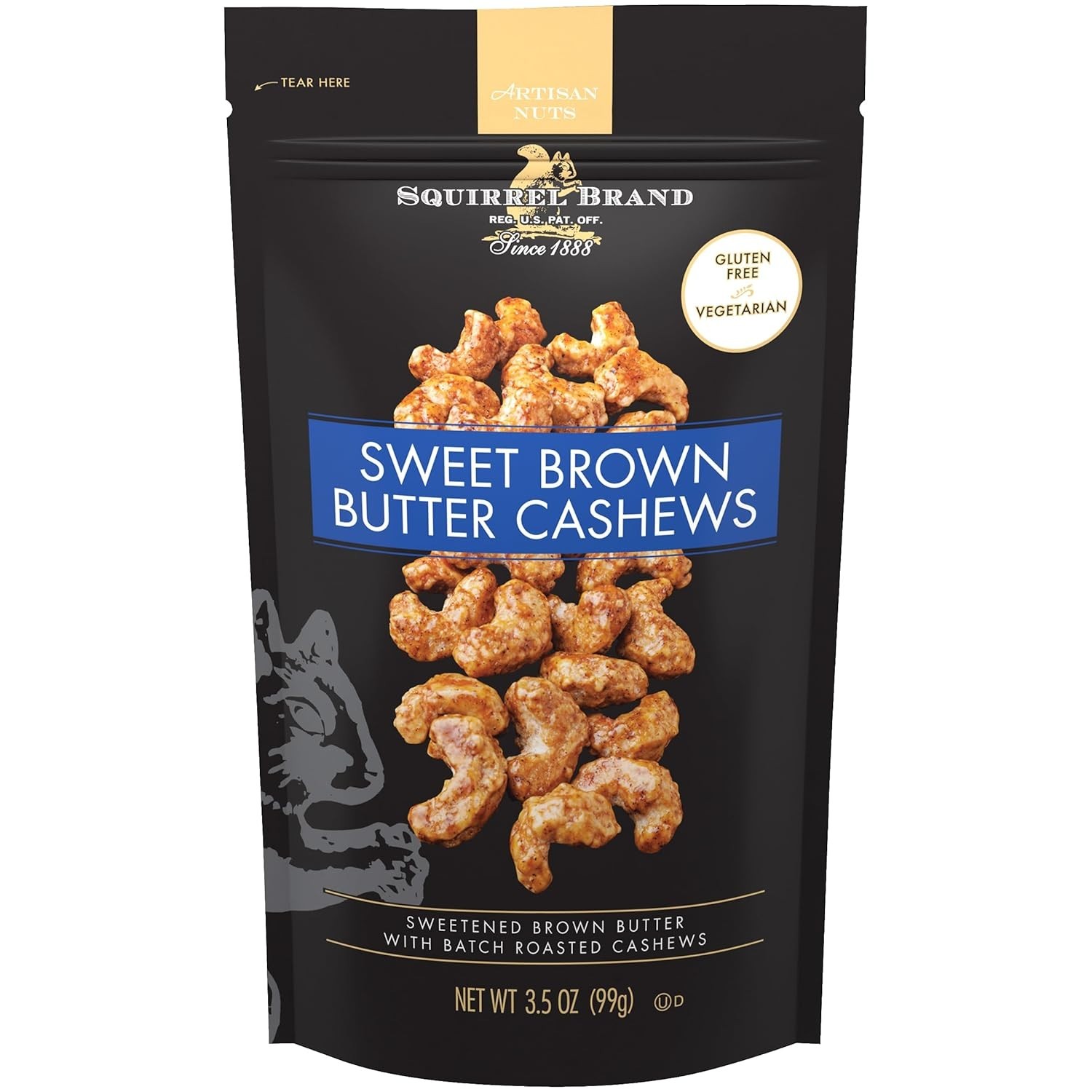 Squirrel Brand Sweet Brown Butter Cashews, 3.5 Ounces, Gluten Free, Vegetarian
