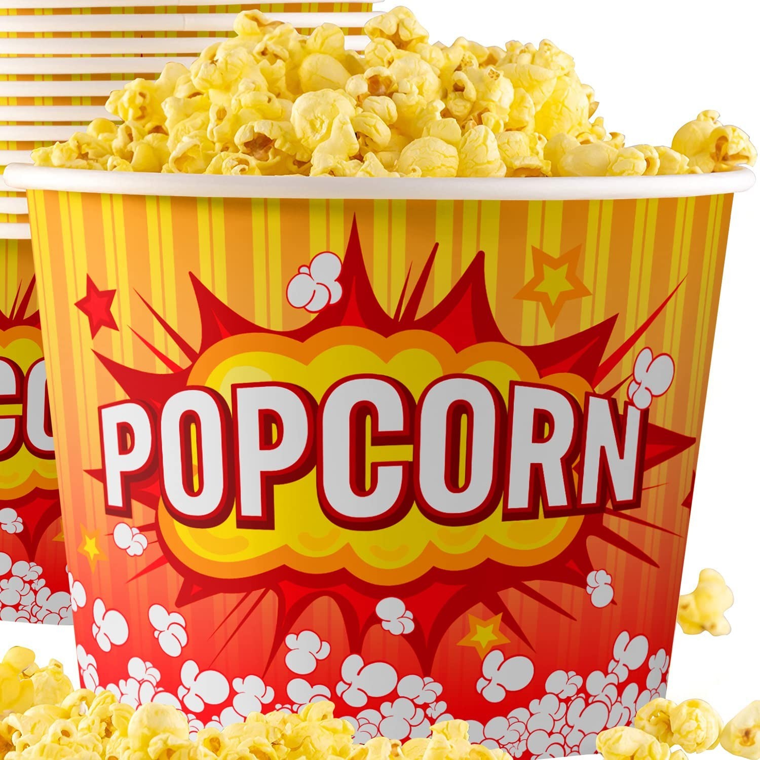 85oz Retro Popcorn Buckets – 50 Pack, Durable Greaseproof Tubs for Parties, Movi