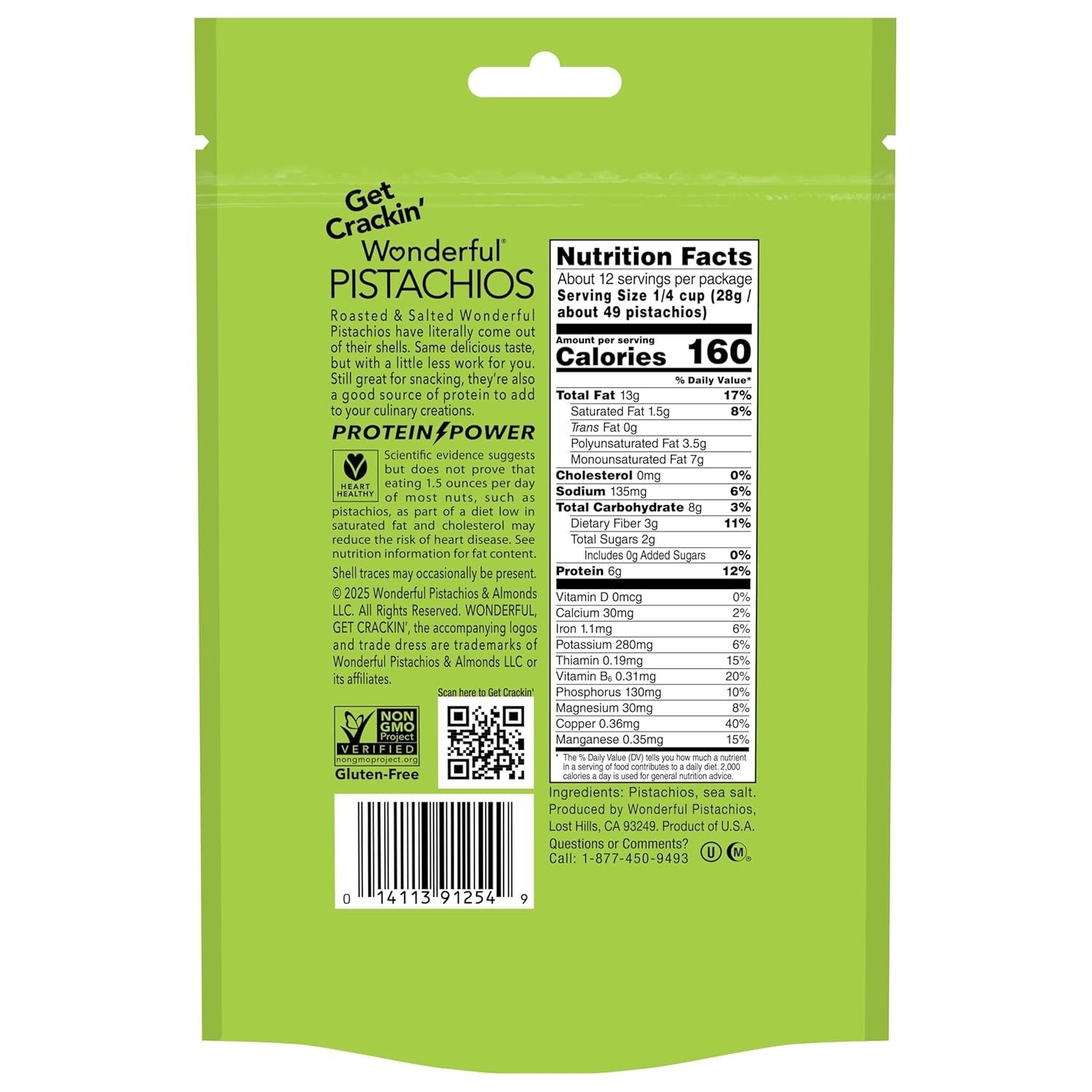Wonderful Pistachios & Almonds No-Shell Roasted and Salted Pistachios 12 oz
