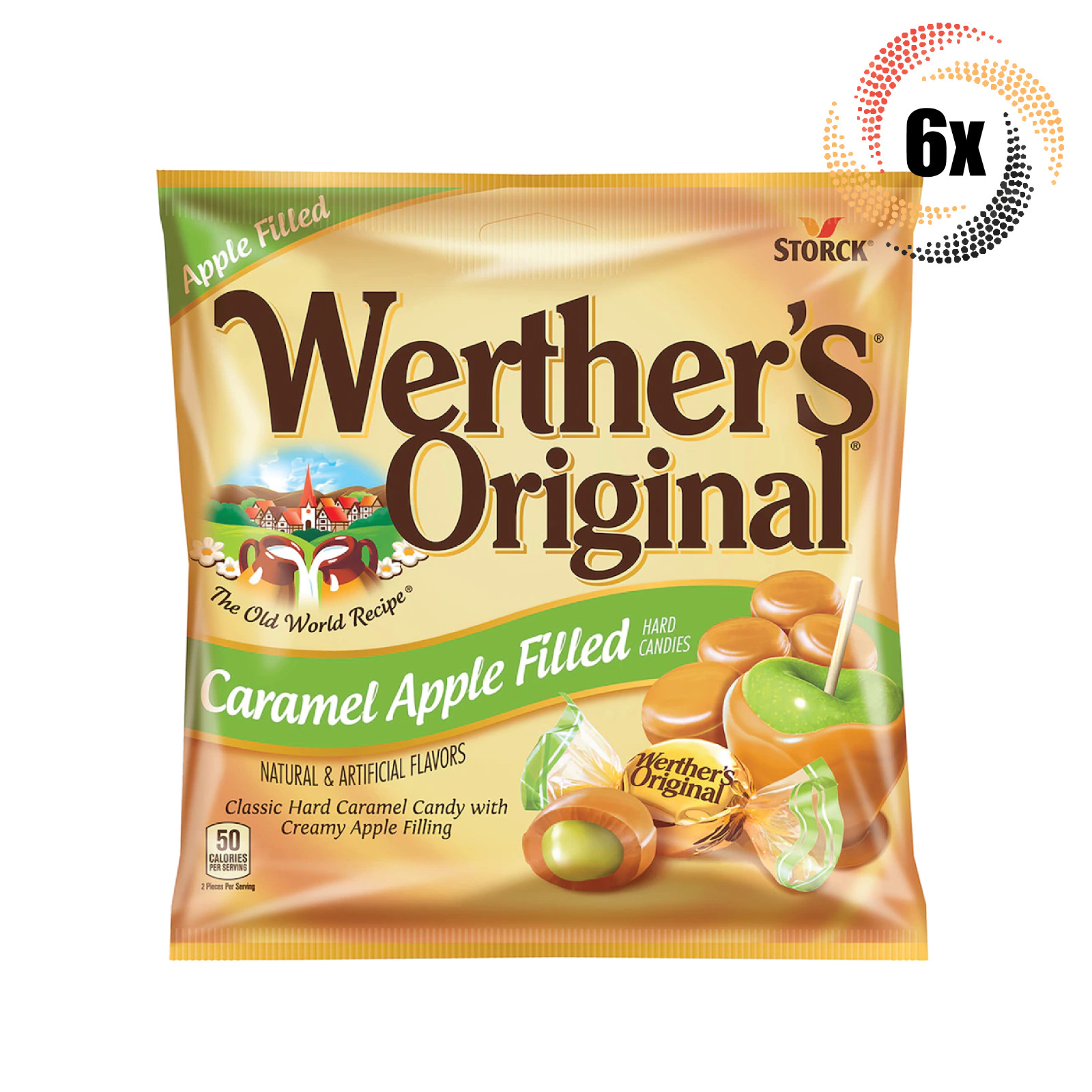 6x Bags Werther’s Original Caramel Apple Filled Creamy Hard Candies 2.65oz