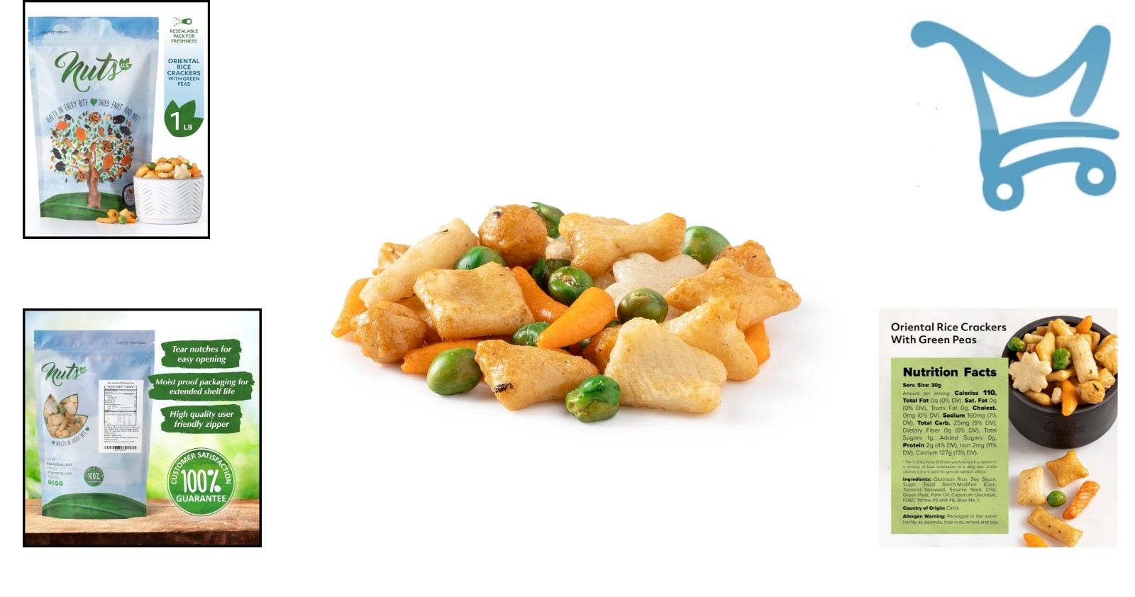 Nuts U.S. Oriental Rice Crackers Green Peas Non-GMO 1lb Crunchy Snacks