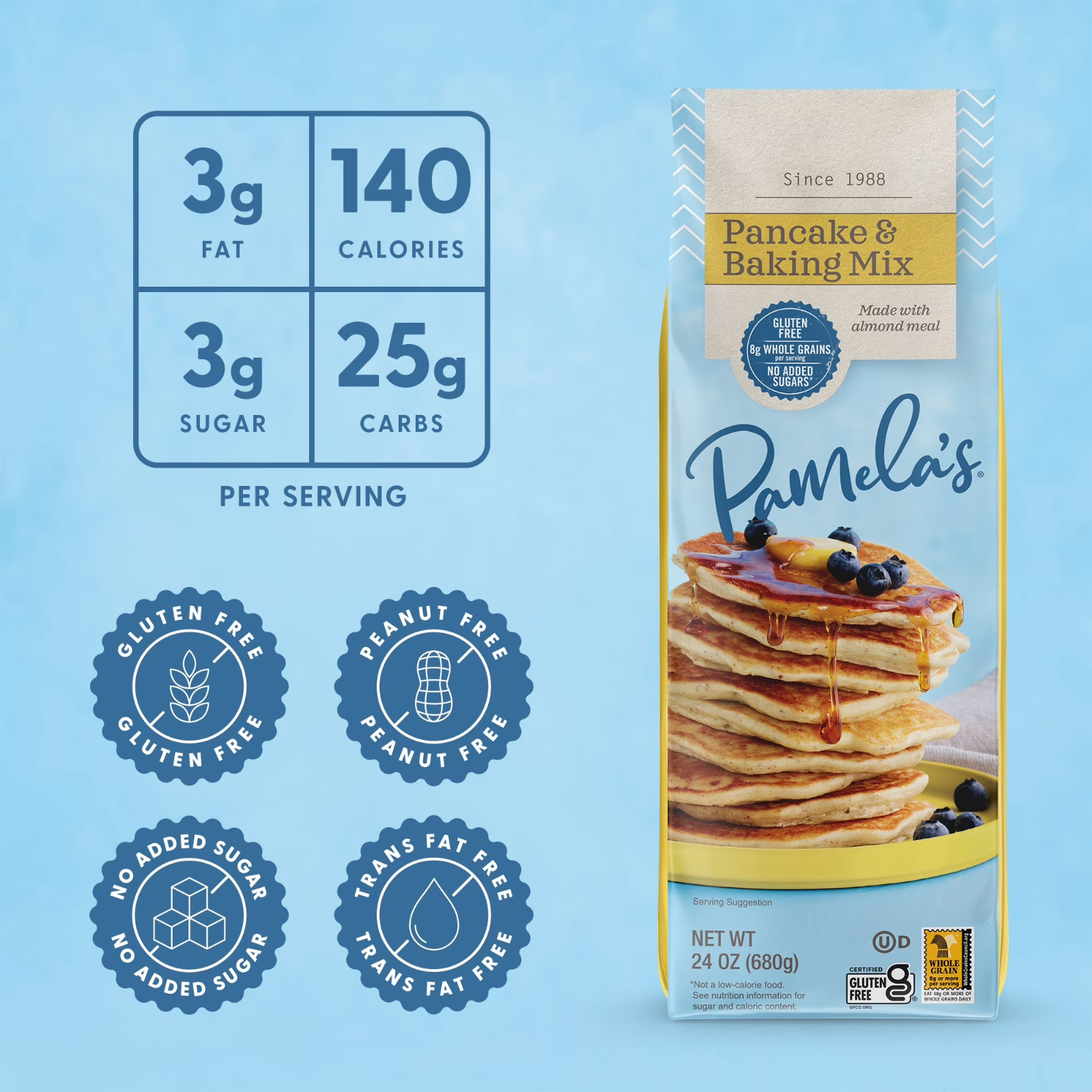 Pamela’s Gluten-Free Pancake and Baking Mix, 24 oz Bag