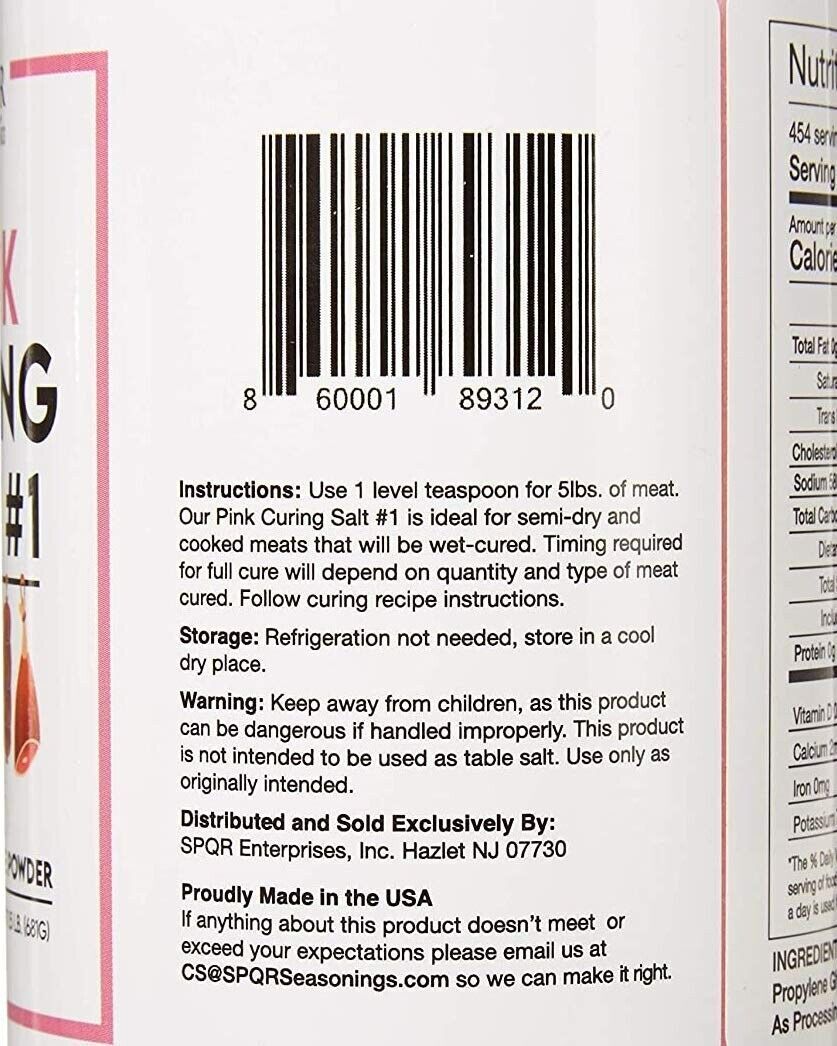 Curing Salt No.1. Quick Cure Premium Prague Powder XL 1.5 Pound Bottle FD114