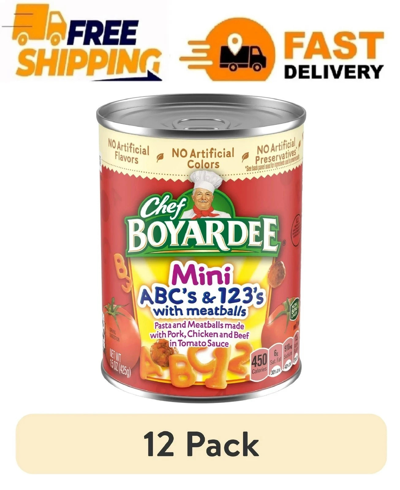 Mini Abc’S and 123’S Pasta, Canned Food, 15 Ounce Pack of 12