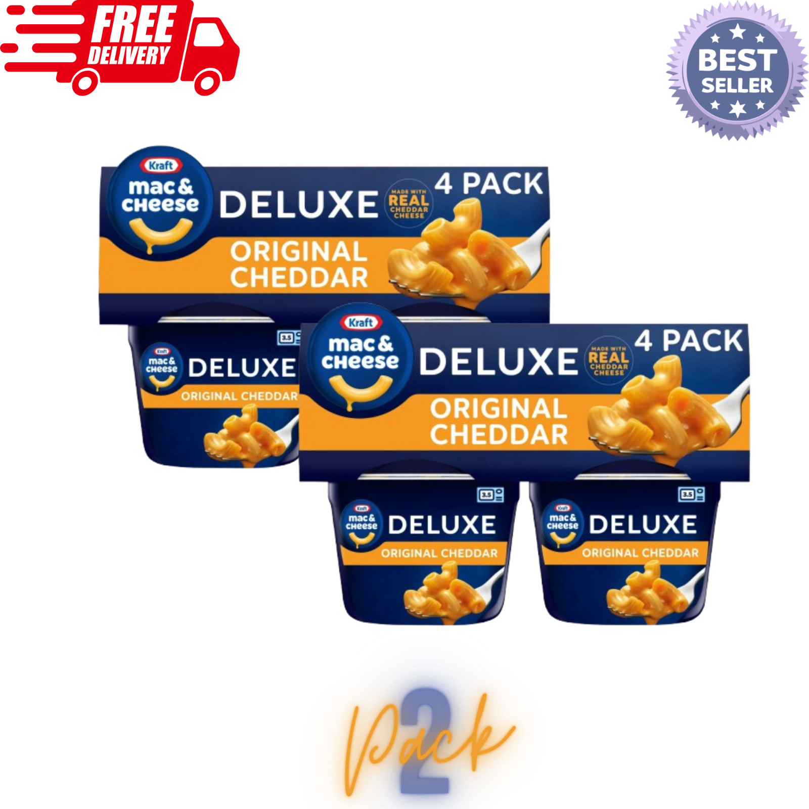 Kraft Deluxe Mac and Cheese Cups Original Flavor 4 Count Pack of 2 & 1