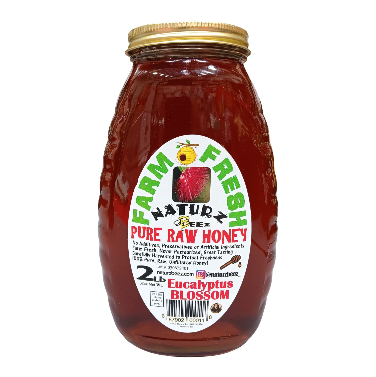 RAW HONEY EUCALYPTUS BLOSSOM 2LB 908g 100% PURE Raw USA Honey