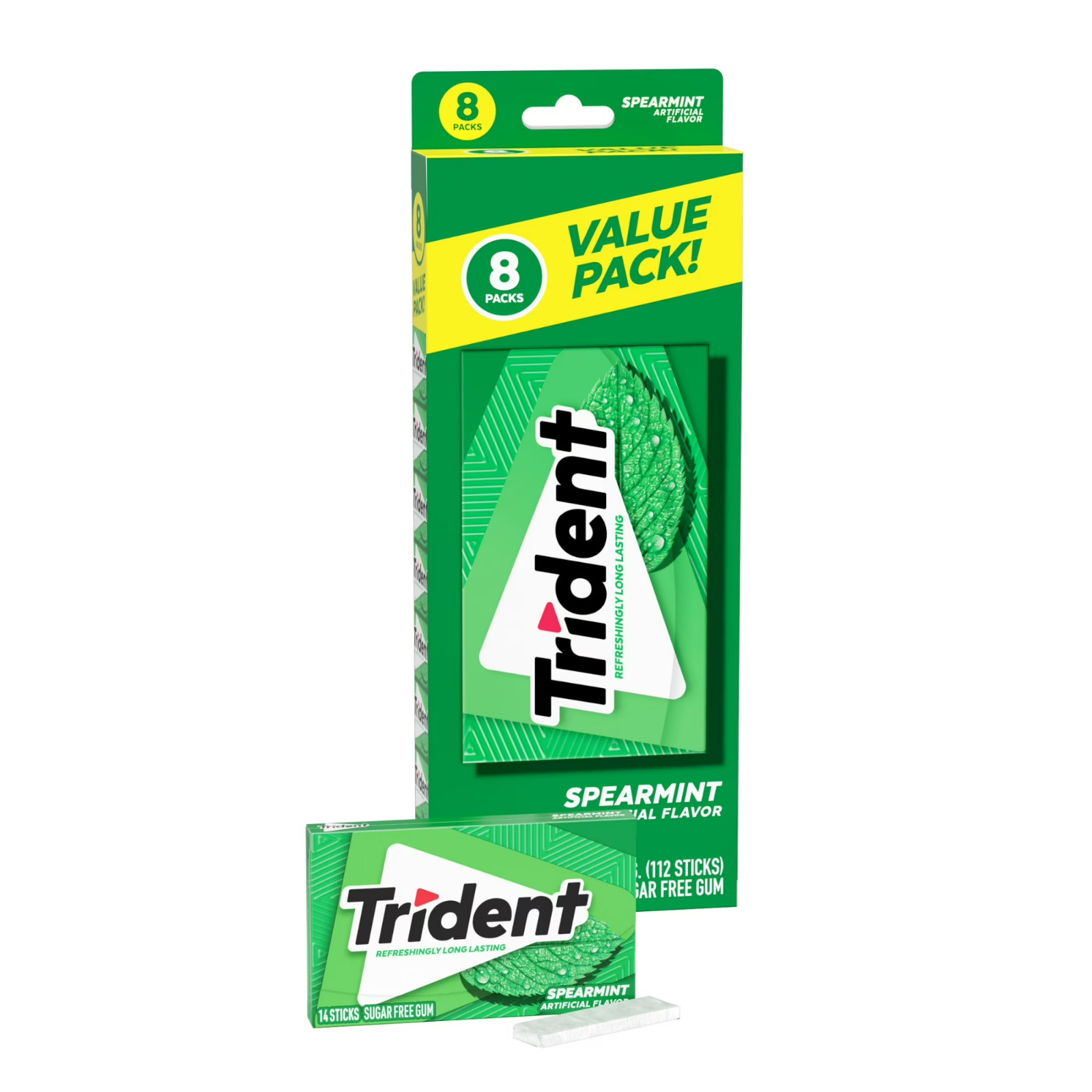 Trident Spearmint Sugar Free Gum, Value pack, 8 packs of 14 Pieces (112 Total Pi