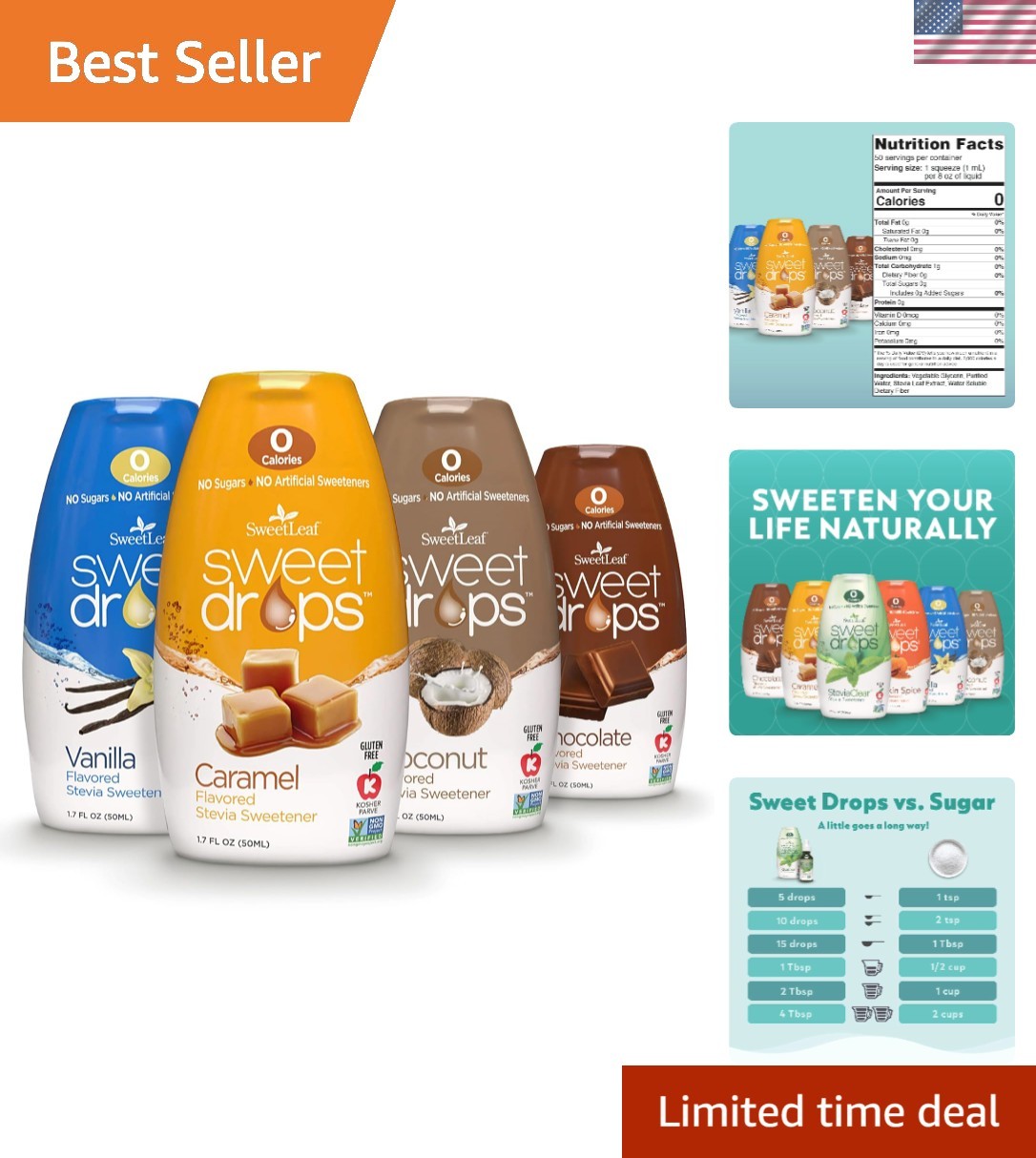 SweetLeaf Sweet Drops Variety Pack – Natural, Keto-Friendly Sweeteners, 1.7 Oz