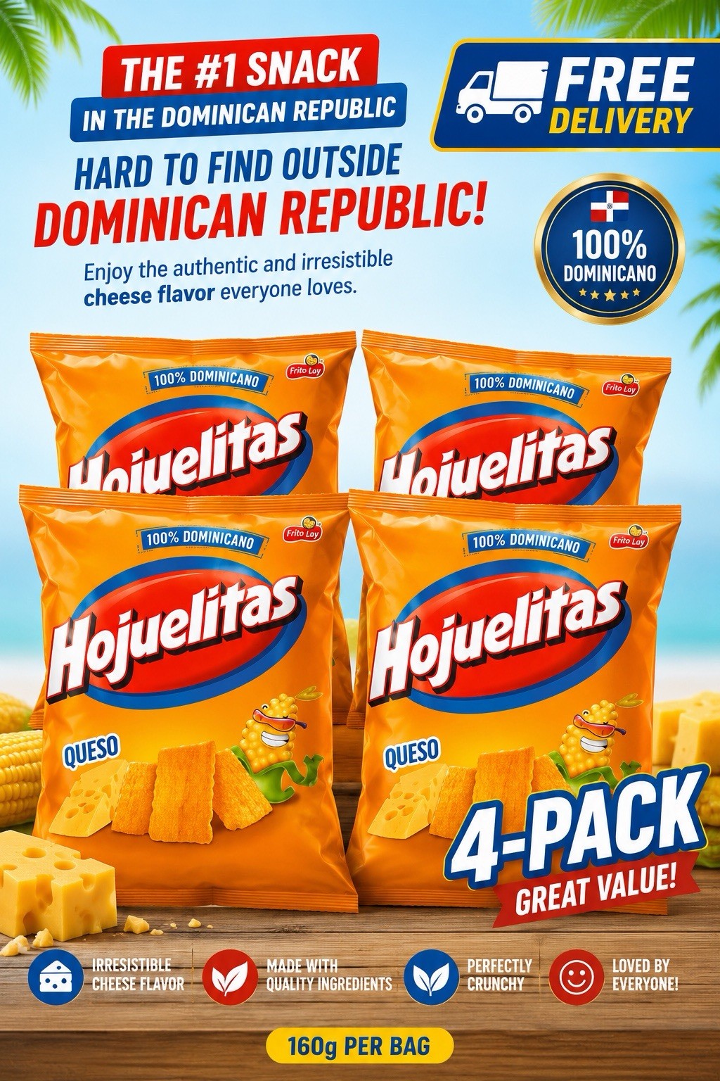 Hojuelitas De Queso 4-pack 160 g Each – Dominican Snack/ Free Shipping