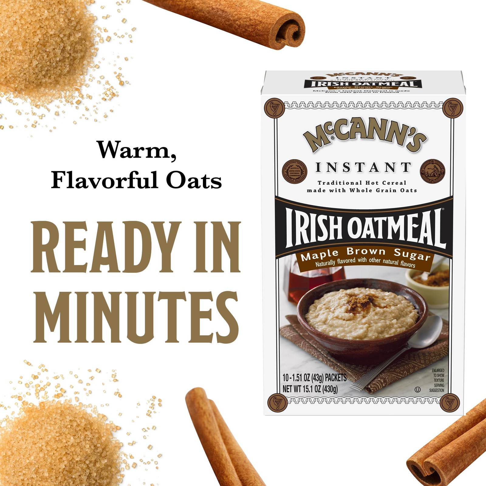 McCann’s Instant Irish Oatmeal, Maple & Brown Sugar, 10 Packets