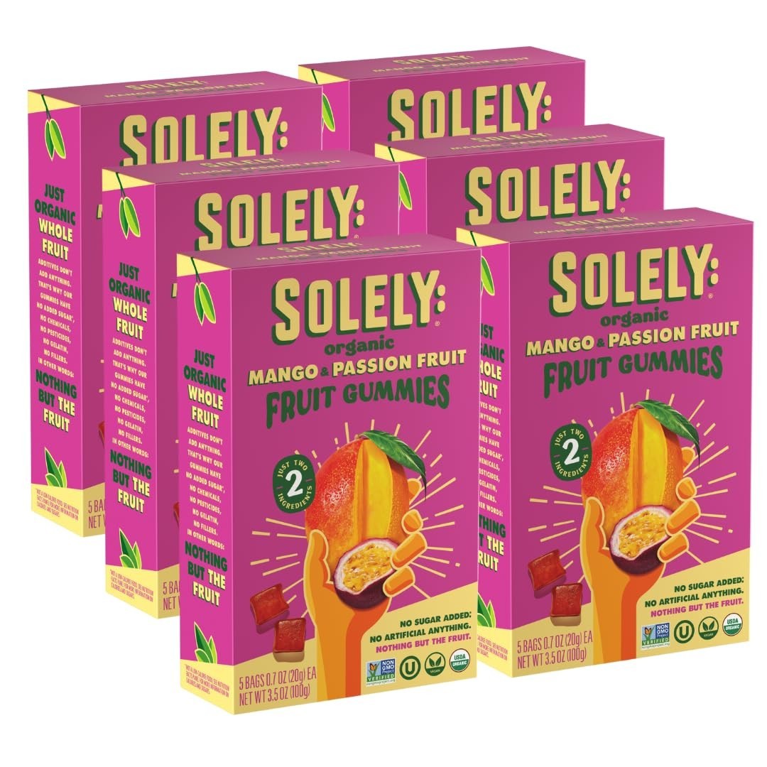 SOLELY Organic Mango & Passion Fruit Whole Fruit Gummies 30 Bags |NonGMO 3.5oz