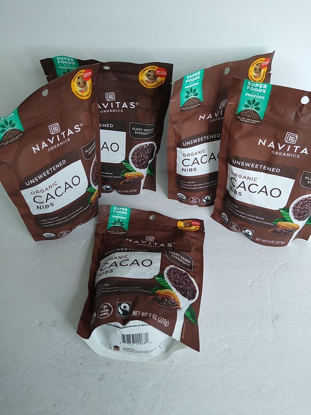 5x Navitas Organics Unsweetened Organic Cacao Nibs 8 Oz. BB 04/26 – 05/26
