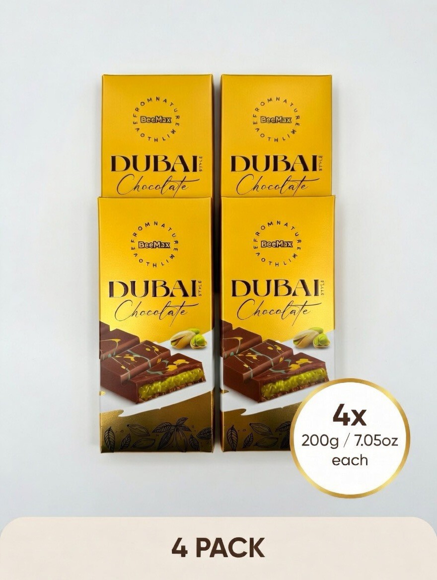 4 X BeeMax Dubai Style Chocolate Bar with Pistachio & Kadayif Cream–(4 x 7.05oz)