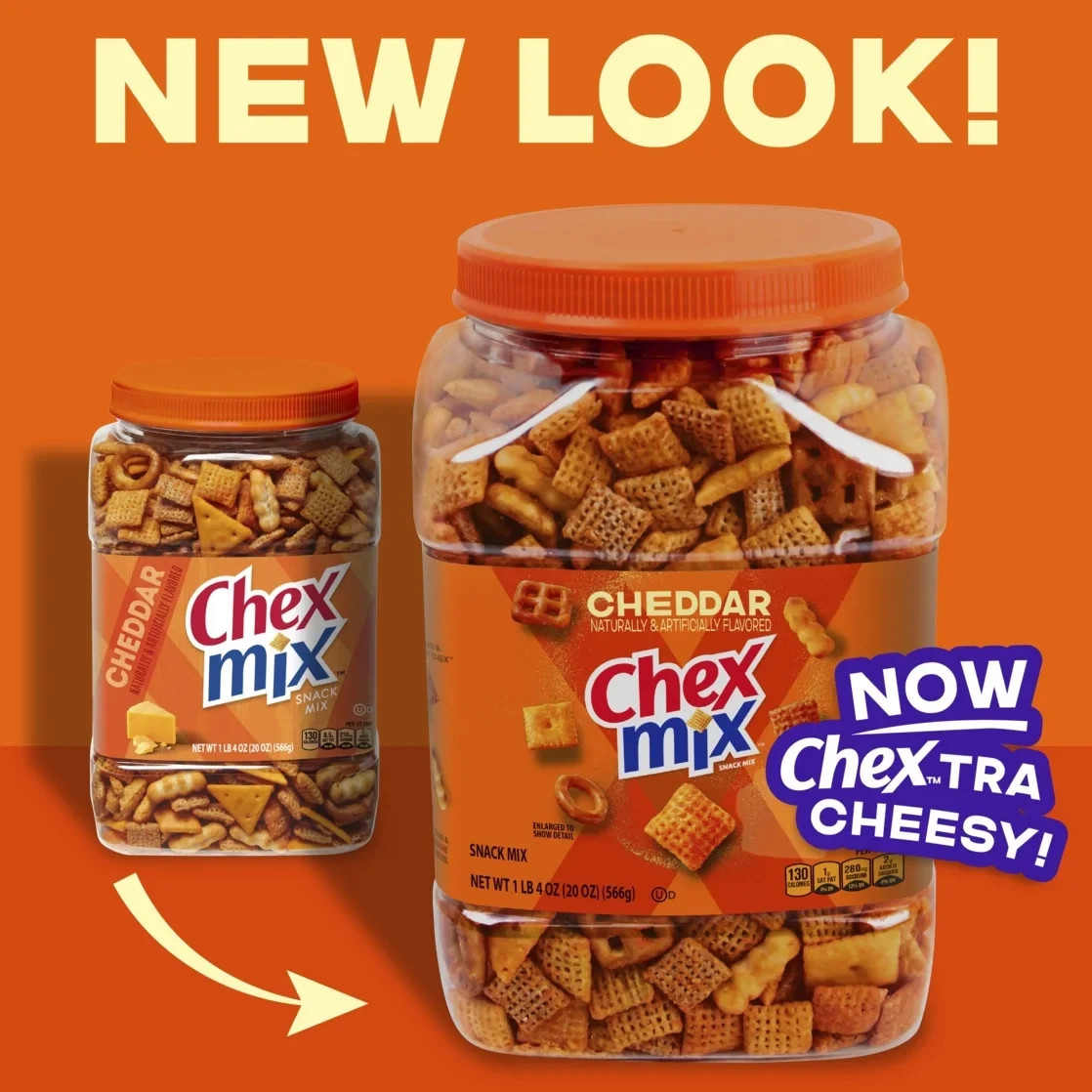 Chex Mix Cheddar Savory Snack Mix, Salty Snacks Tub, 20 oz