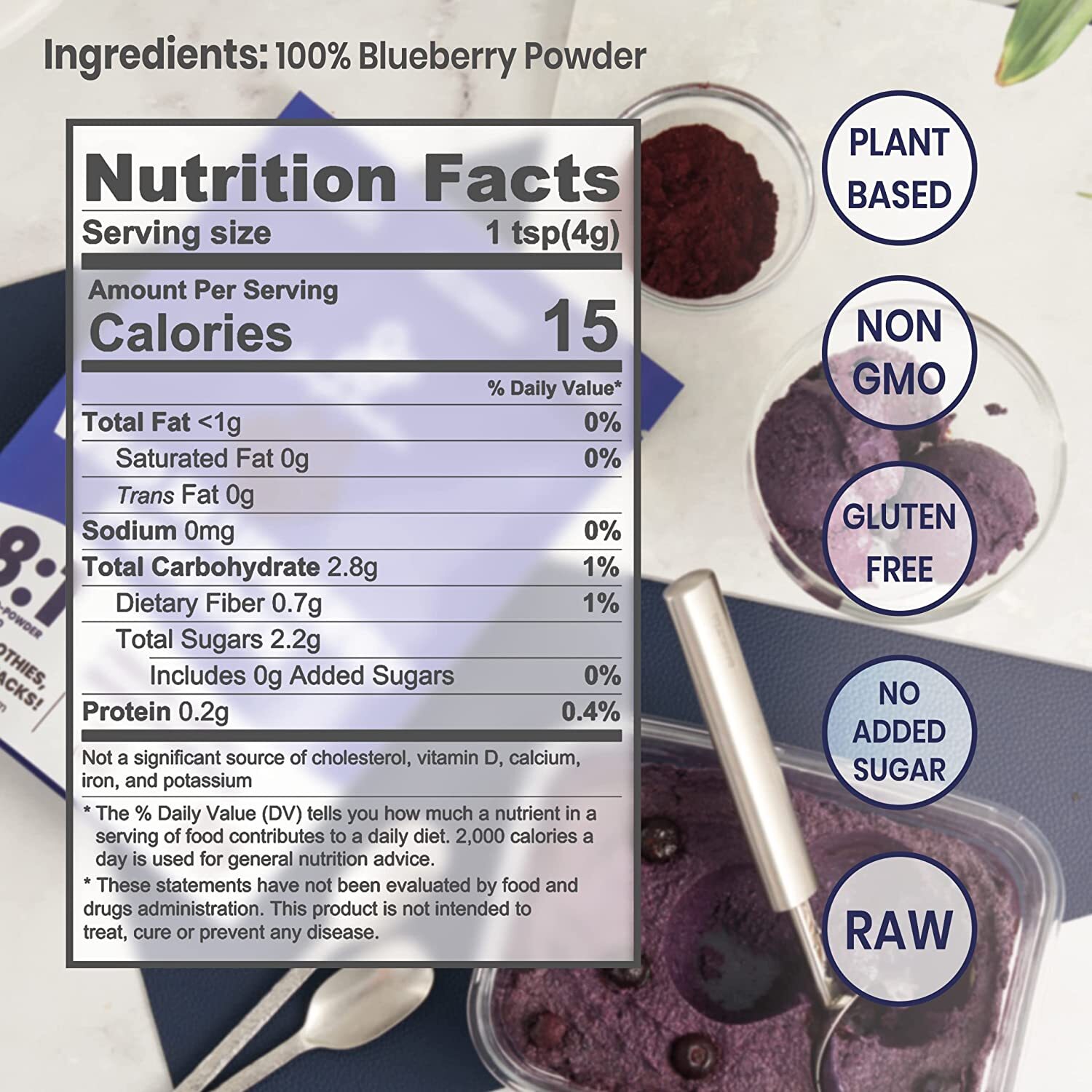 Jungle Powders Freeze Dried Wild Blueberry Powder 3.5oz/100g, 100% Natural