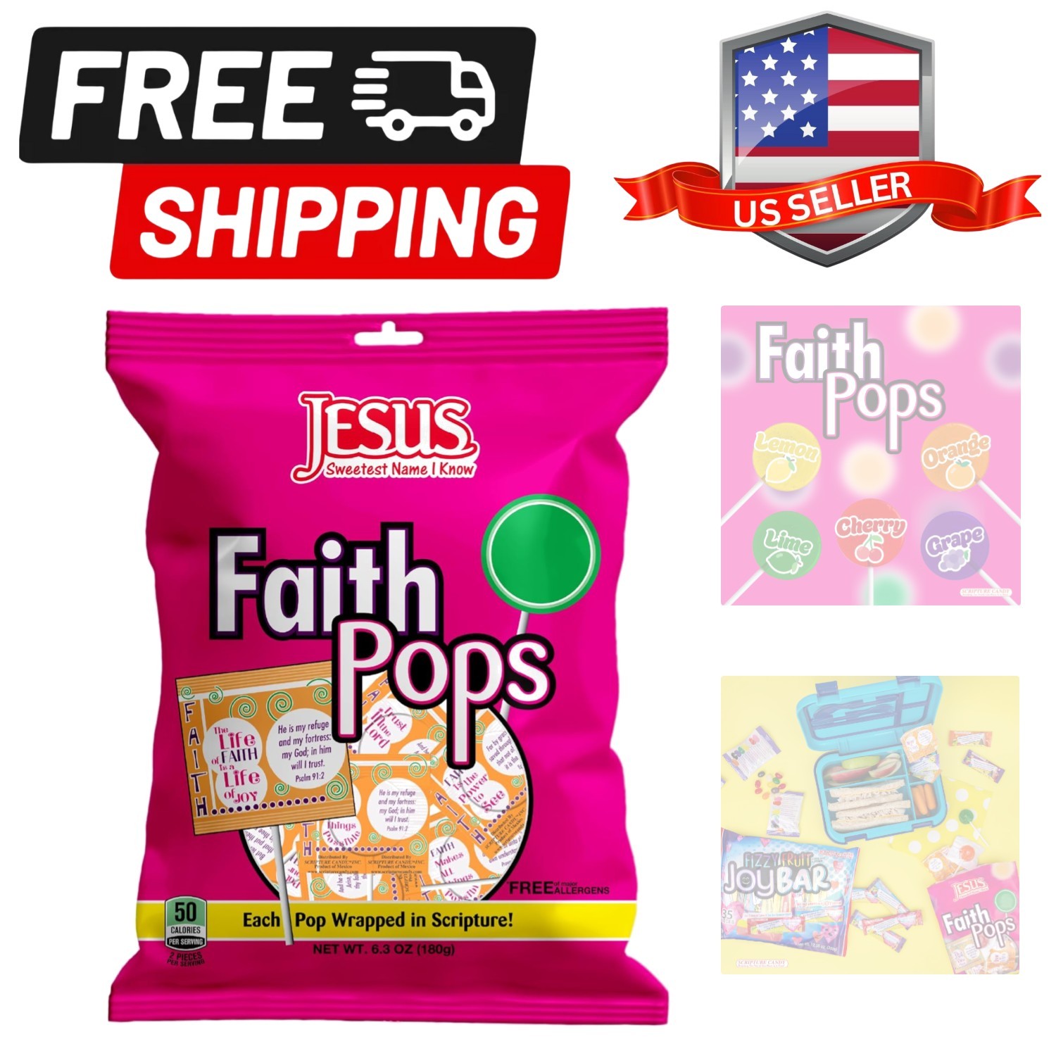Faith Pops Individually Wrapped Lollipop Bag 6.3 Ounce, 20 Pieces