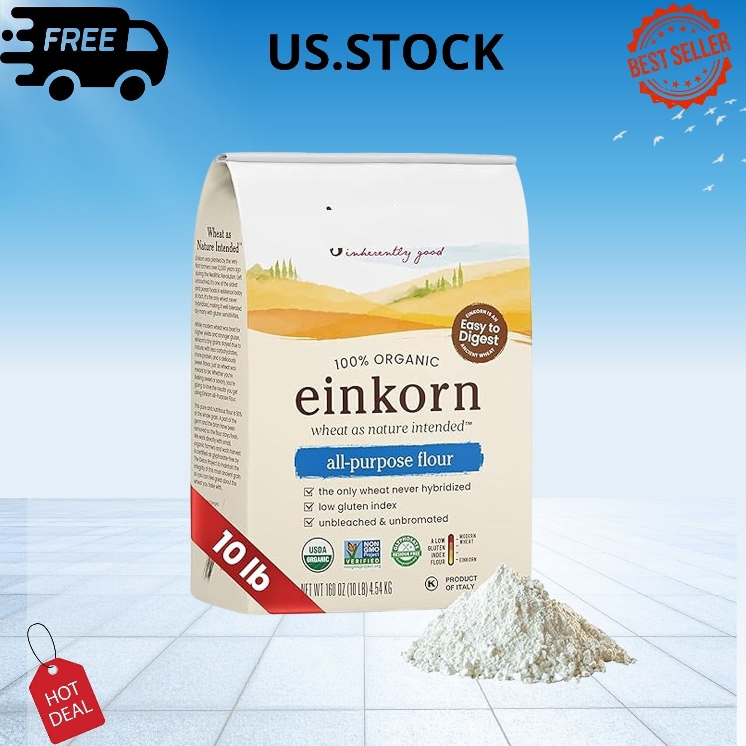 Organic Einkorn Flour 10lb Unbleached High Protein Baking Flour