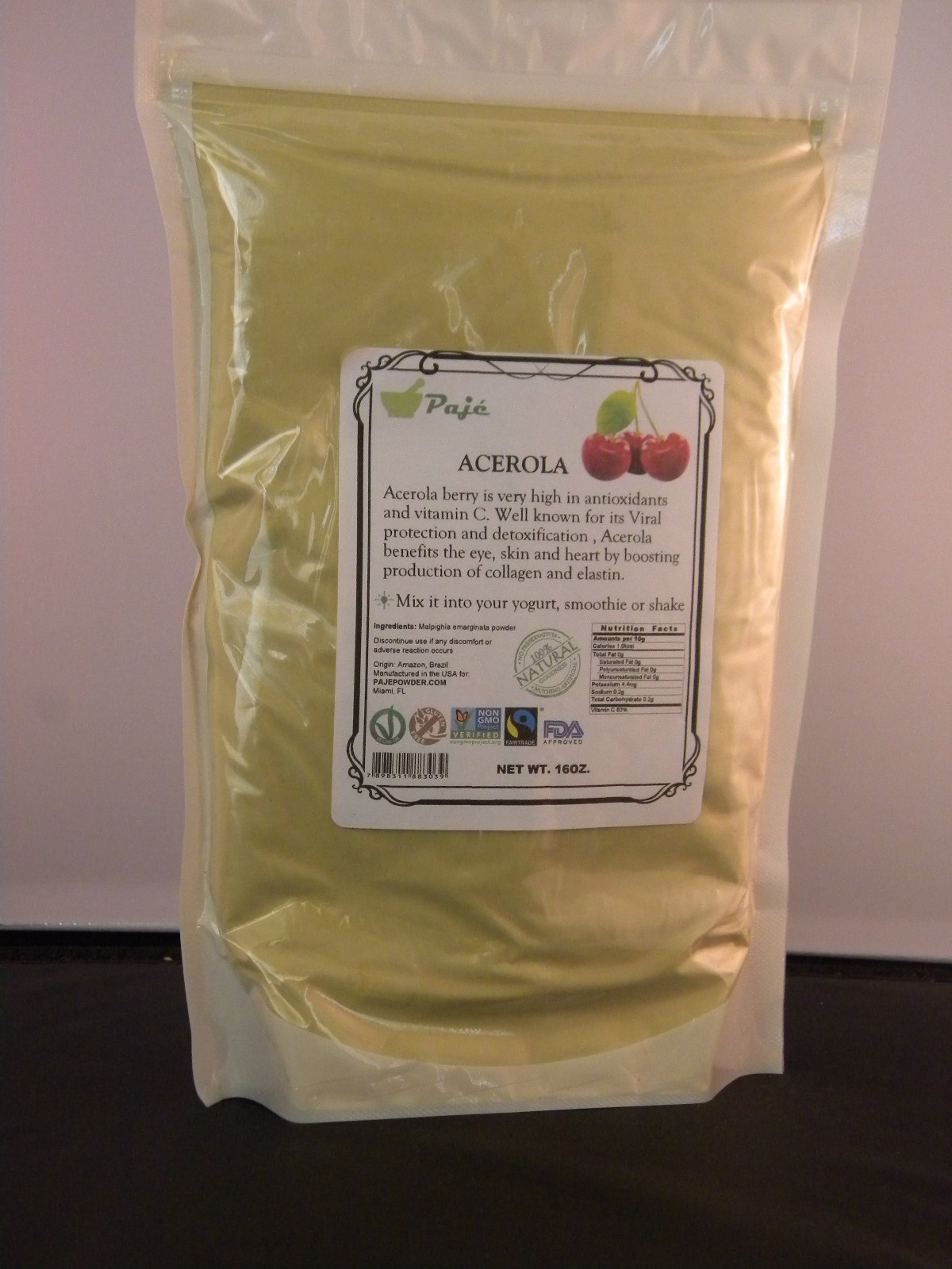 ACEROLA powder berry fruit 4lb Vita C, antiox, better skin, immune system + PAJE