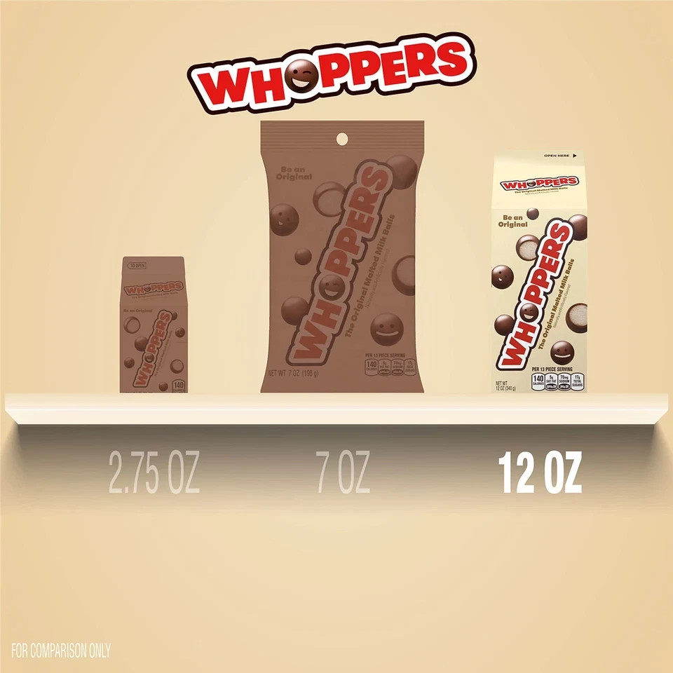 WHOPPERS The Original Malted Milk Balls, Movie Snack, Candy 12 oz.