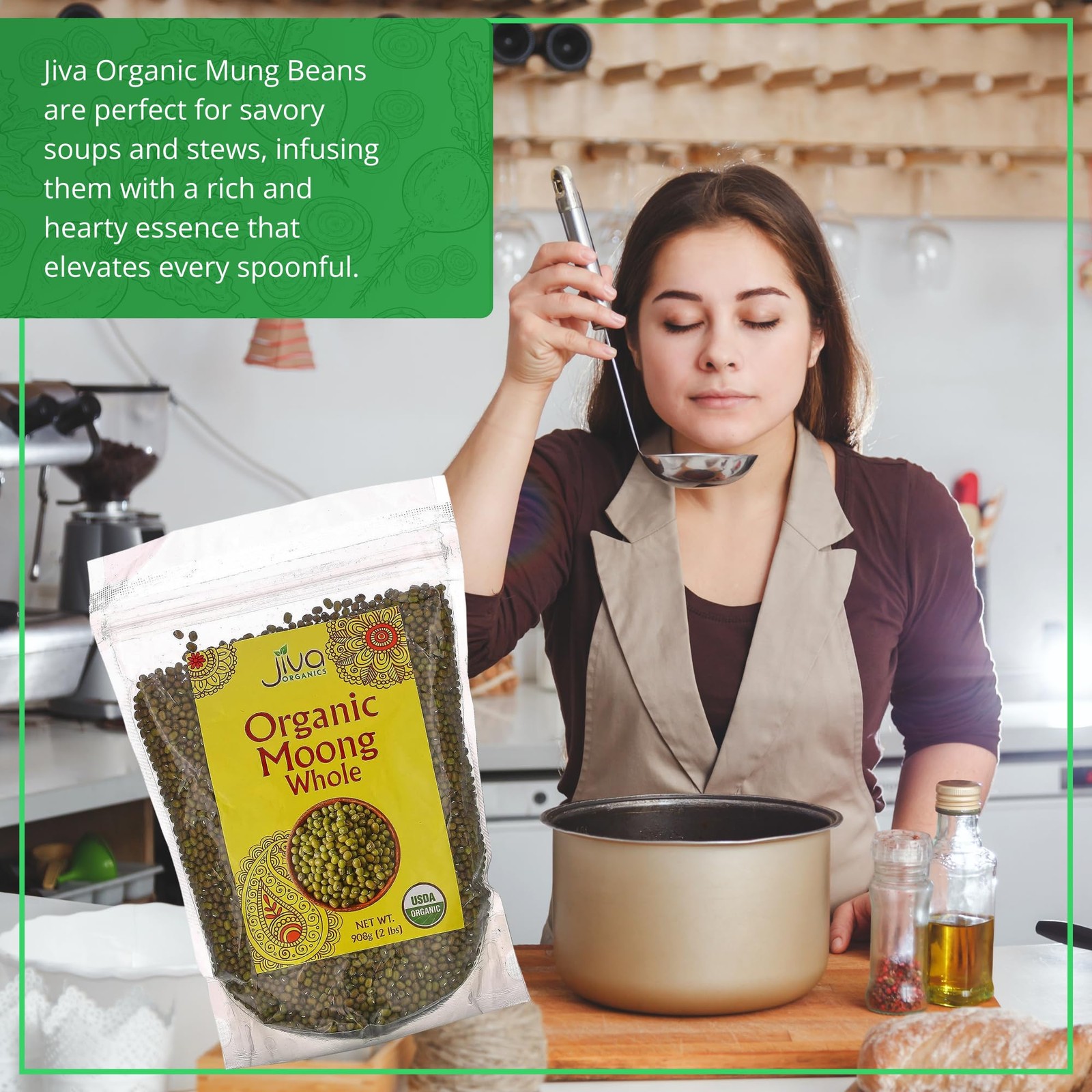 Jiva Organic Mung Bean – Moong Beens Whole 32 Ounce (Pack of 1), Green