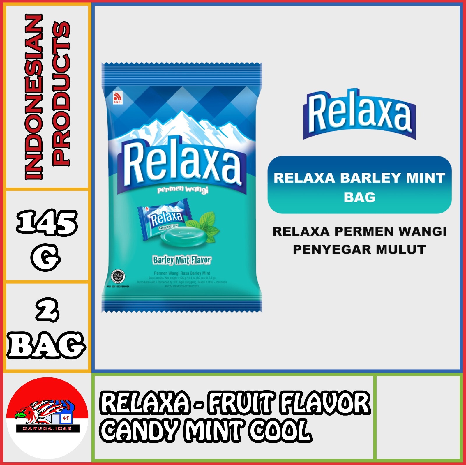 [RELAXA] FRAGNANT CANDY FRUIT FLAVOR MINT COOL 2 BAG PACKAGE INDONESIAN PRODUCT