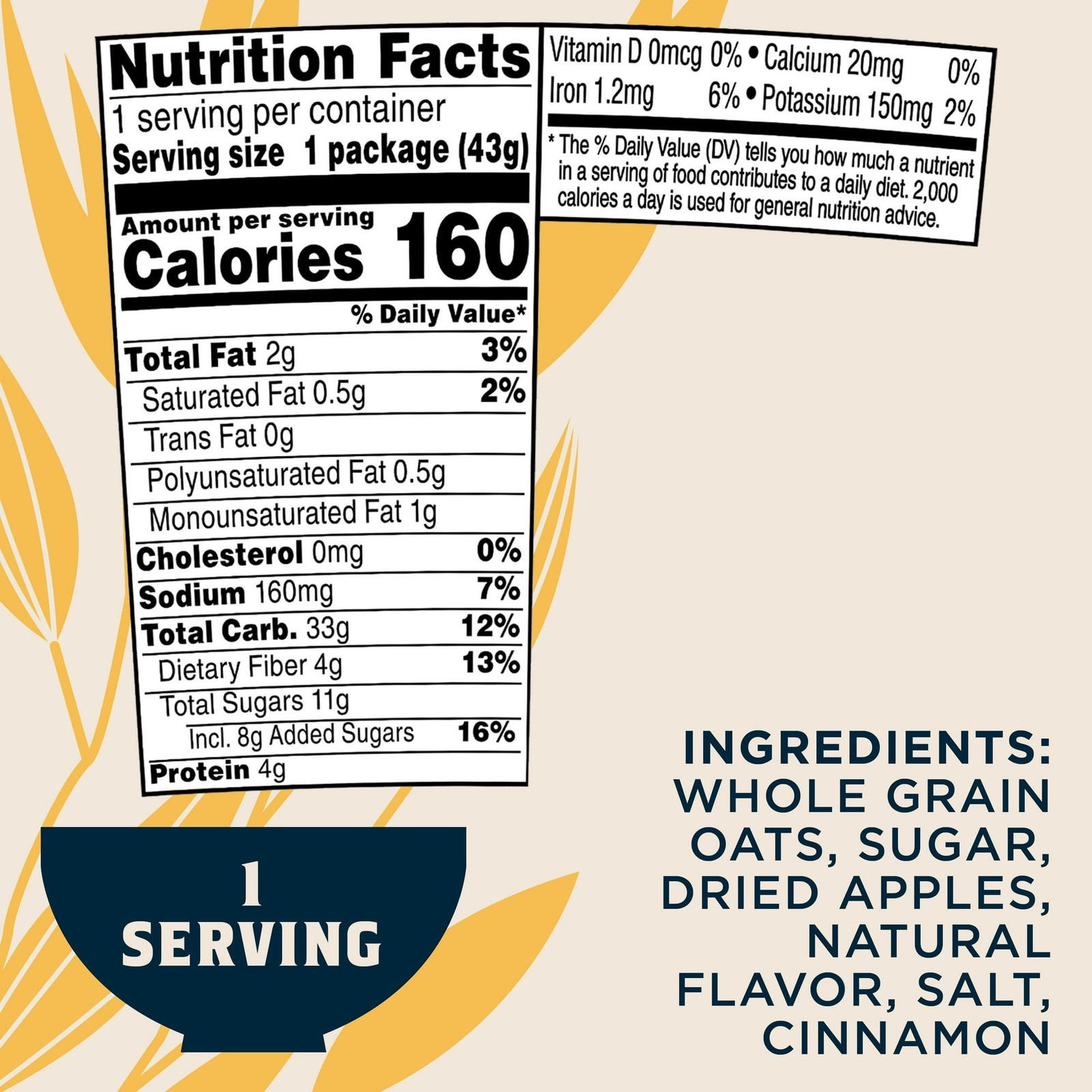 Quaker Instant Oatmeal Apple Cinnamon, 1.51 Ounce