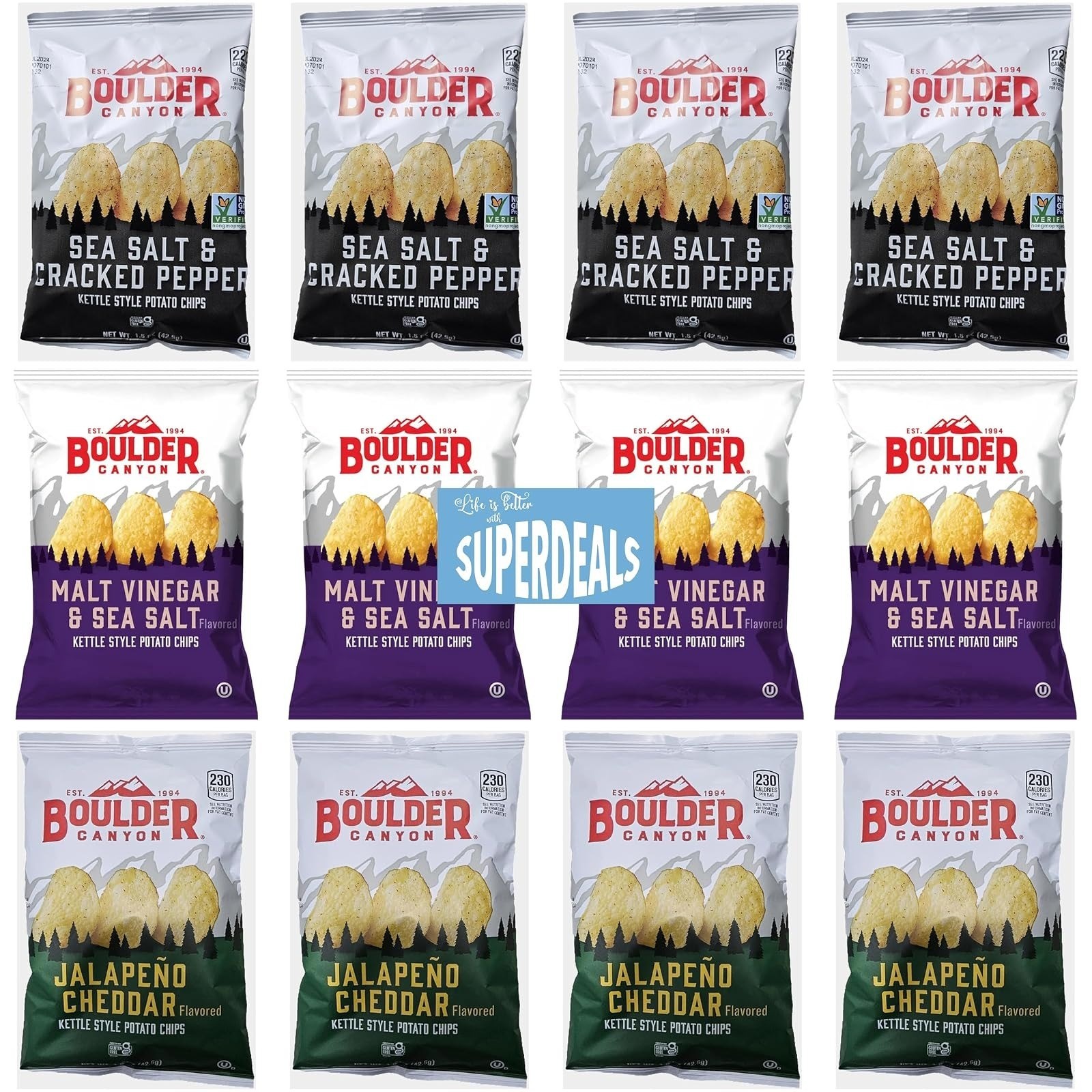 Boulder Canyon Sea Salt & Cracked Pepper Kettle Style Potato Chips 12 Pack