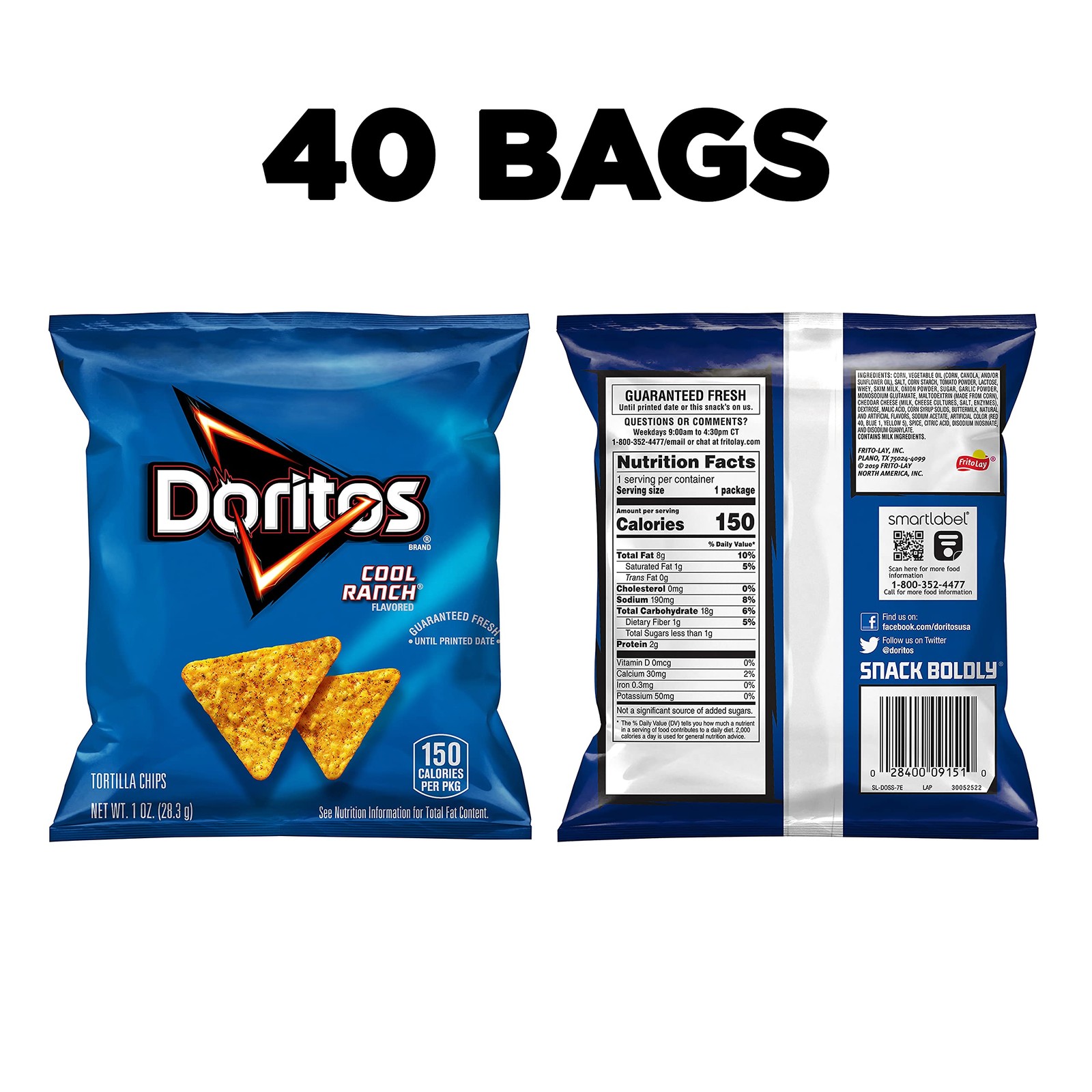 Doritos Cool Ranch Flavored Tortilla Chips, 1 Ounce 40 Count (Pack of 1)