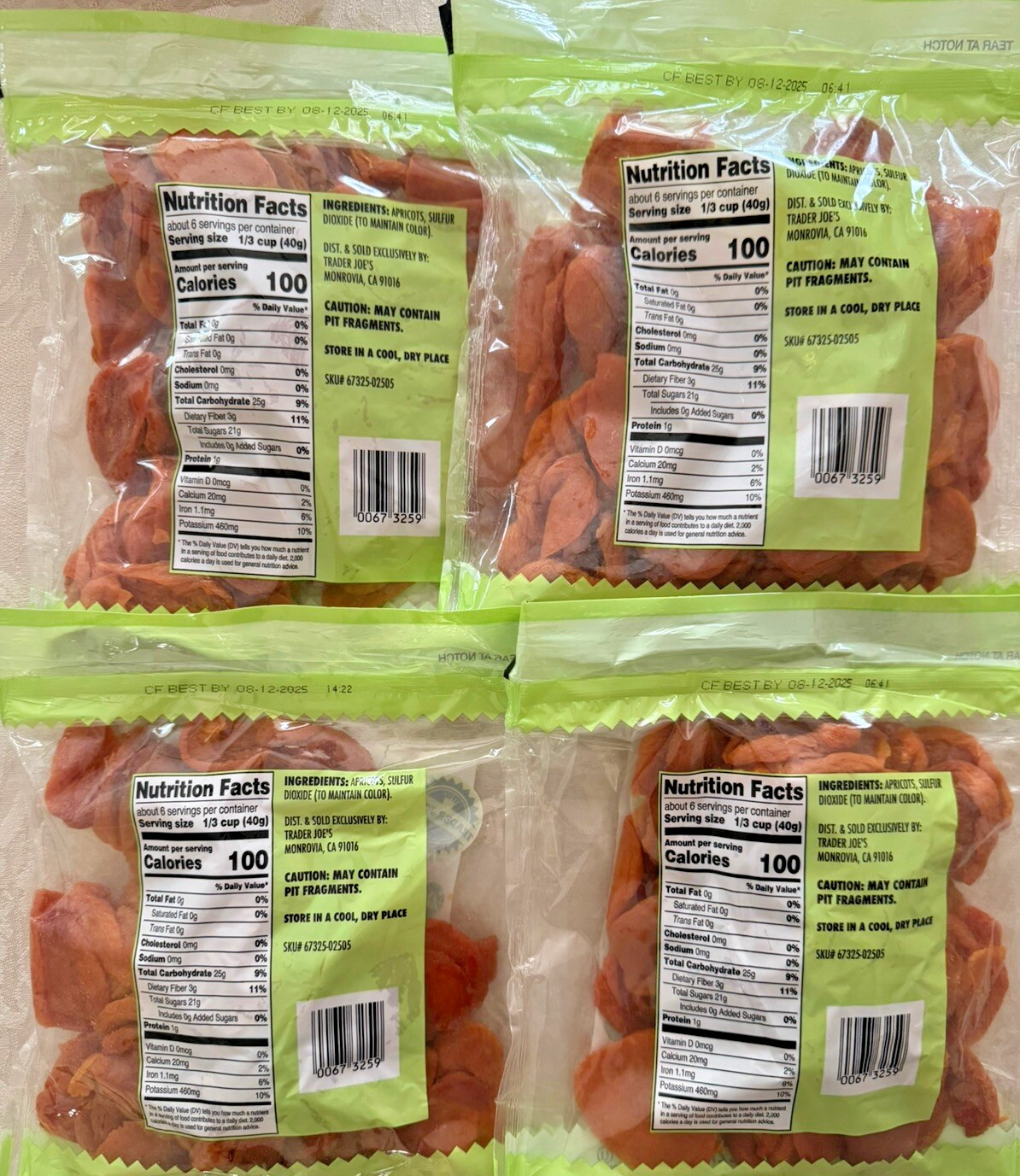 4 Packs Trader Joe’s California Slab Apricots Dried & Pitted No Sugar Added