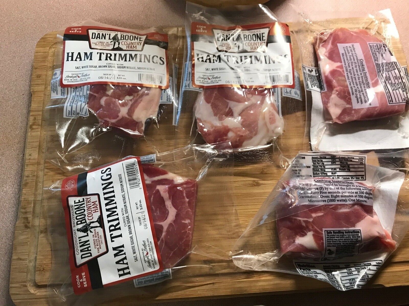 3.75 POUNDS Dan’l Boone Inn Cured Country Ham Pieces Cut, 15 packs 4 ounces ea