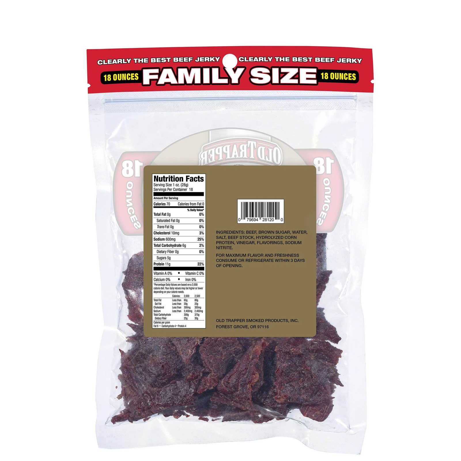 Old Trapper Old Fashioned Original Beef Jerky, Family Size, 18 oz