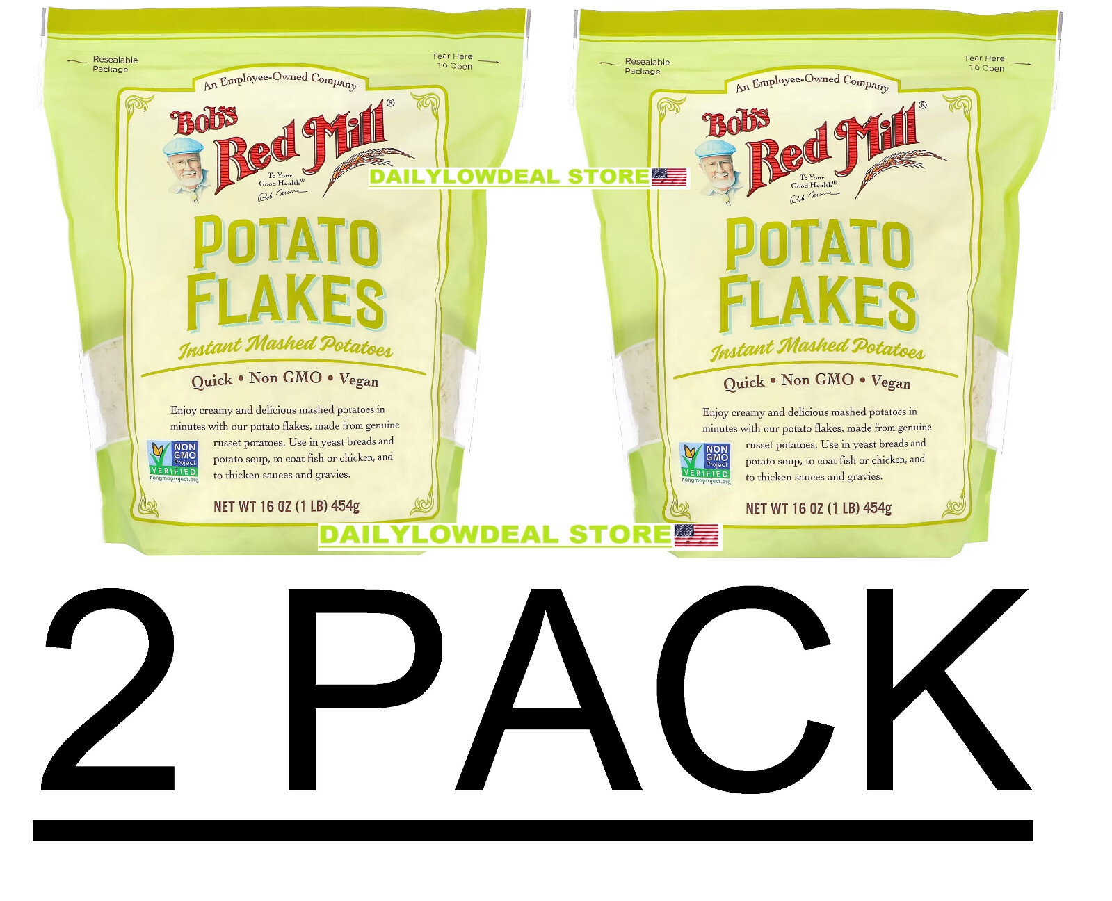 2 PACK- Bob’s Red Mill Instant Creamy Mashed Potatoes Flakes 16 oz (Total 32 oz)
