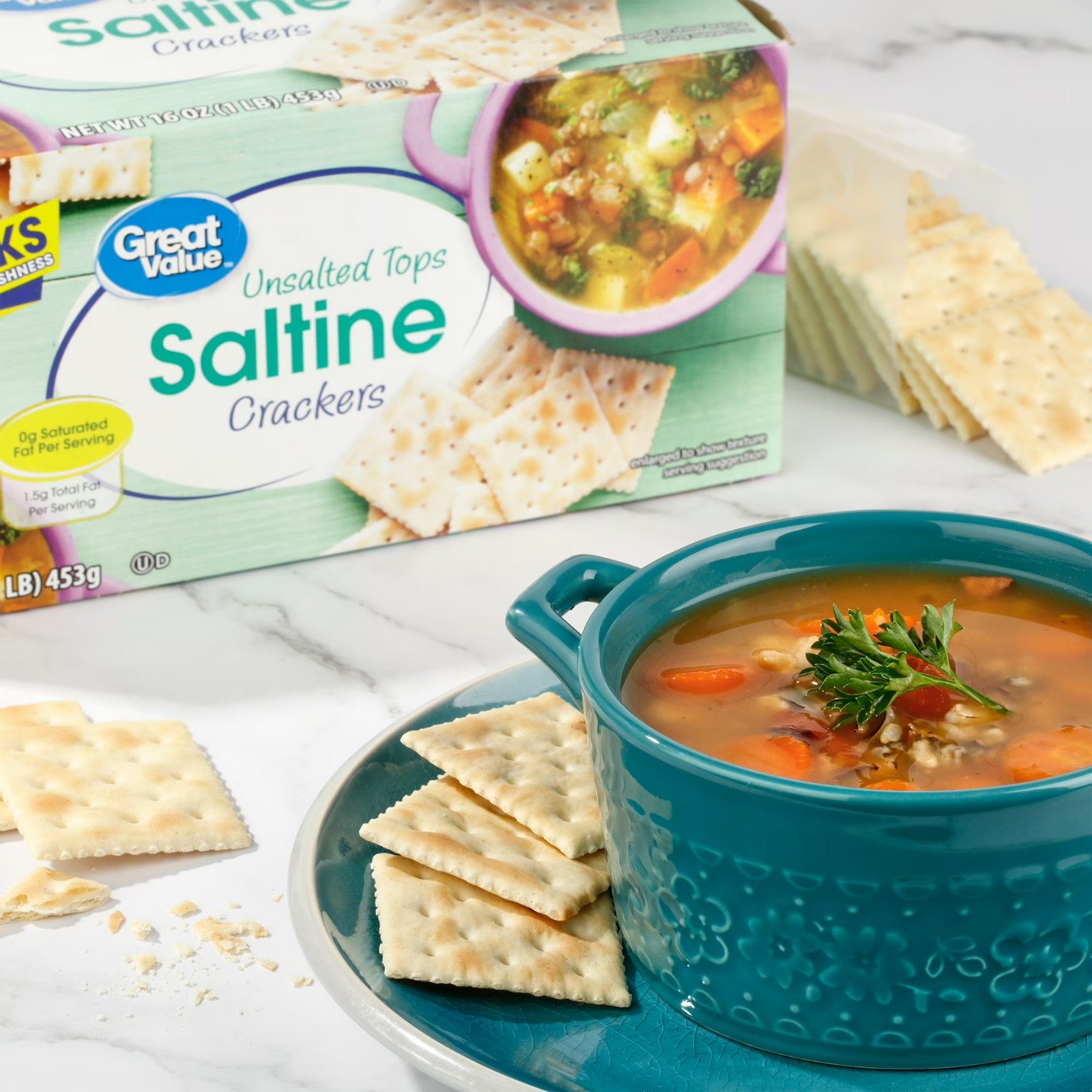 Great Value Unsalted Tops Saltine Crackers, 16 oz, 4 Count (6 PACK!)