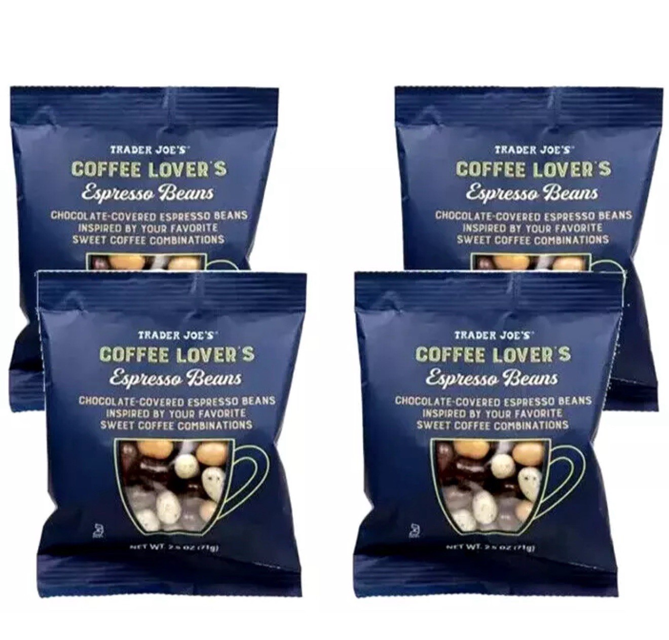 4 X 2.5 oz Trader Joe’s Coffee Lover’s Chocolate Covered Assorted Espresso Beans