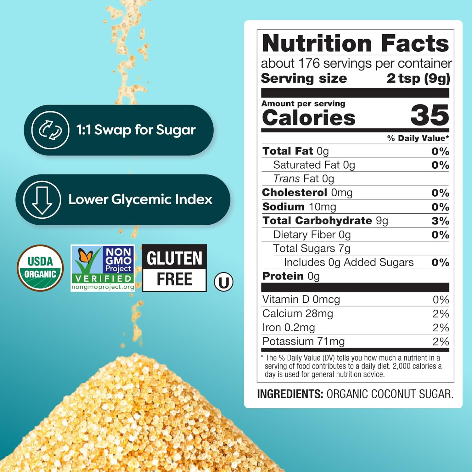 Betterbody Foods Organic Coconut Sugar, Gluten-Free, Non-Gmo, Low Glycemic Sugar