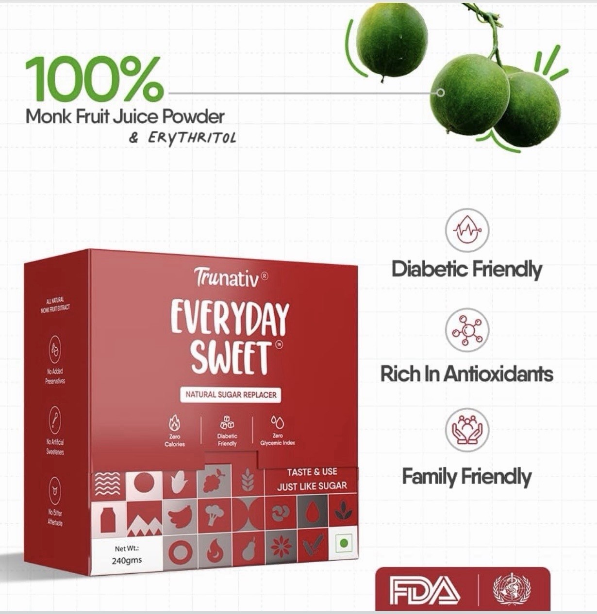 Trunativ Everyday Sweet | Monkfruit Sweetener Powder Loose Sugar Like Sweetener