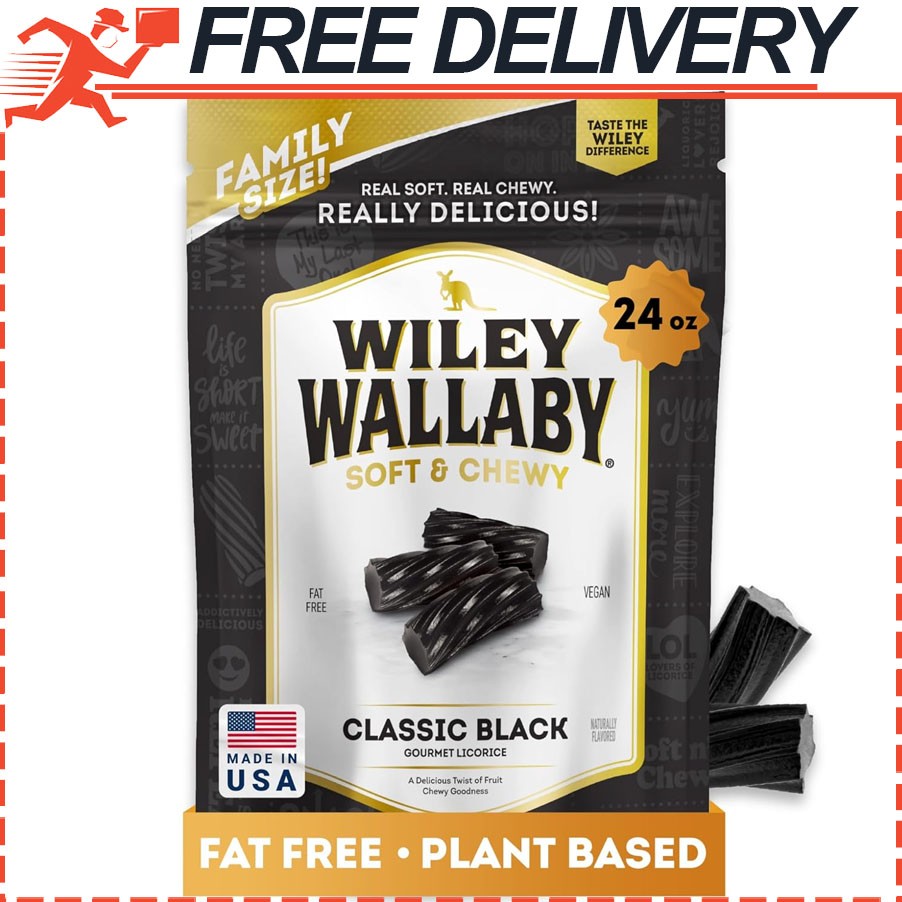 Wiley Wallaby Classic Black Gourmet Soft Chewy Licorice Candy Twists 24 oz