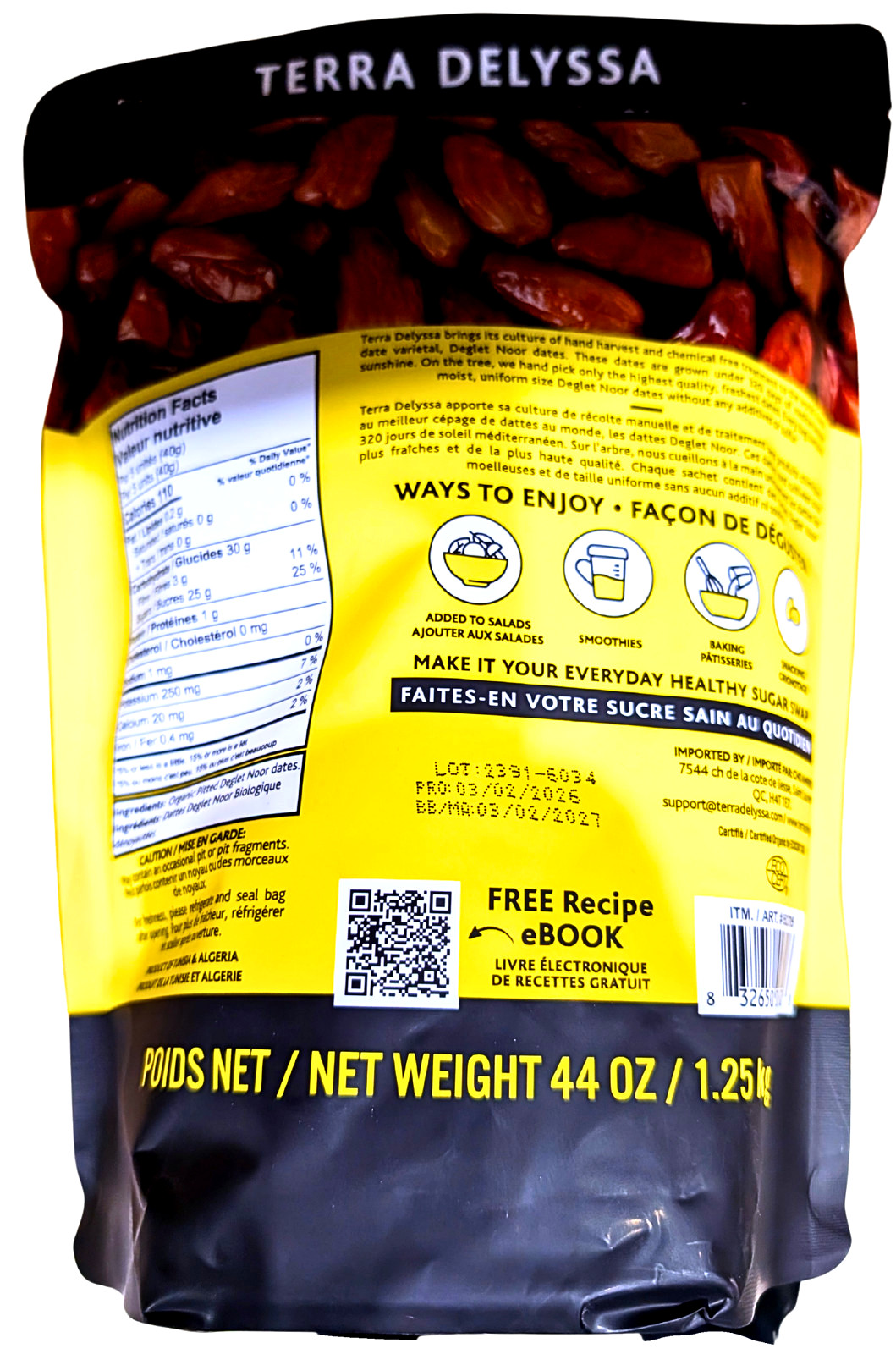 Terra Delyssa Organic Pitted Deglet Noor Dates 44 Oz EXP 03/2027