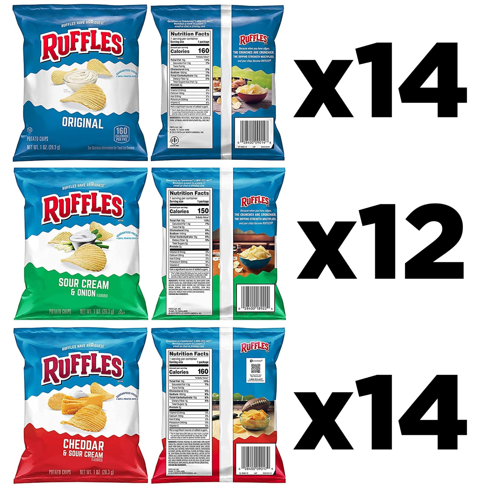 Ruffles Potato Chips Variety Pack, 40 Count 40 Ounce (Pack of 1)