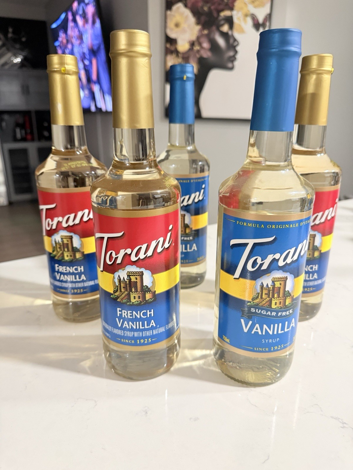 Torani Vanilla Syrup French Vanilla & Sugar Free 750ml 5 Pack New