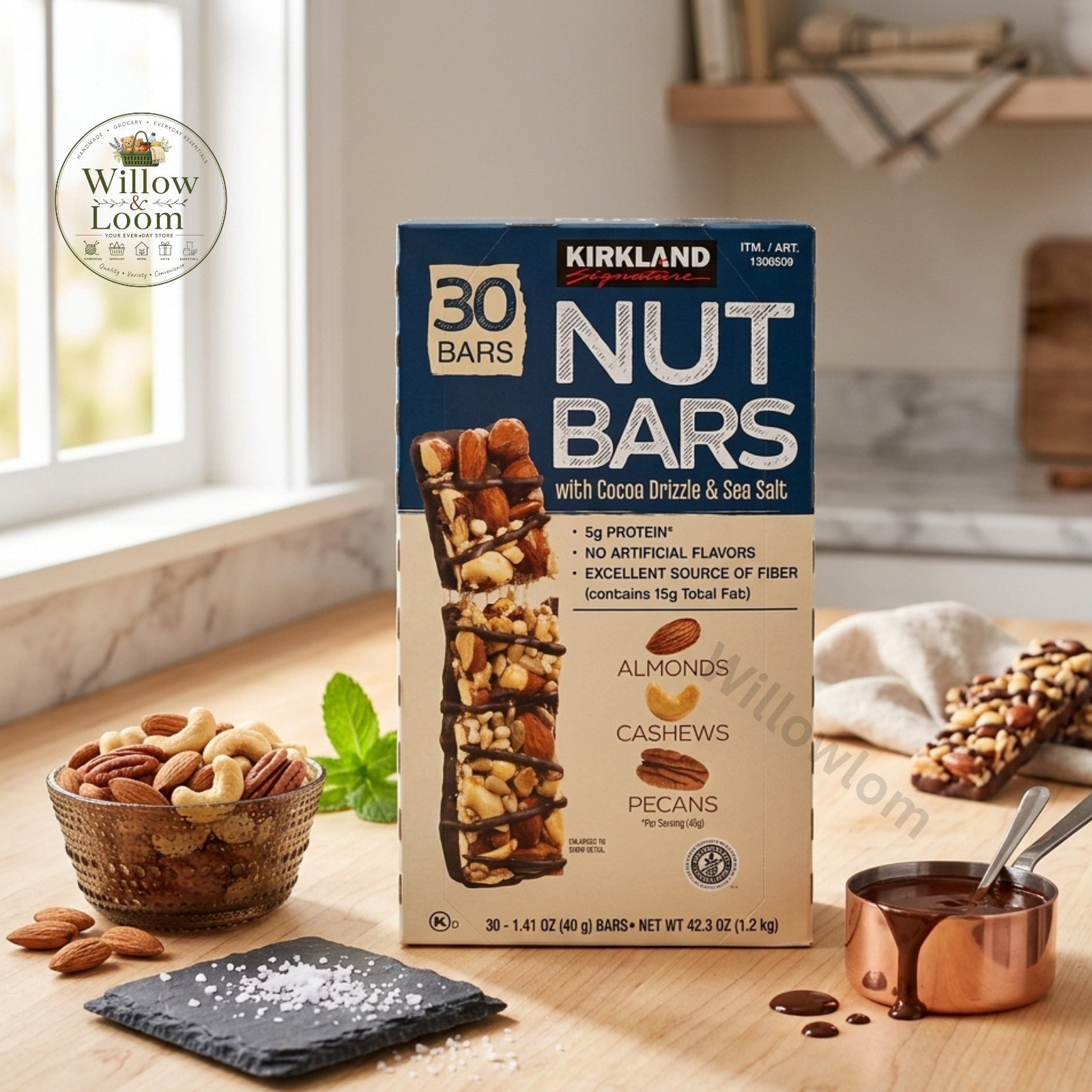 Kirkland Signature Nut Bars 1.41 Ounce Pack of 30 With Coco Drizzle & Sea Salt