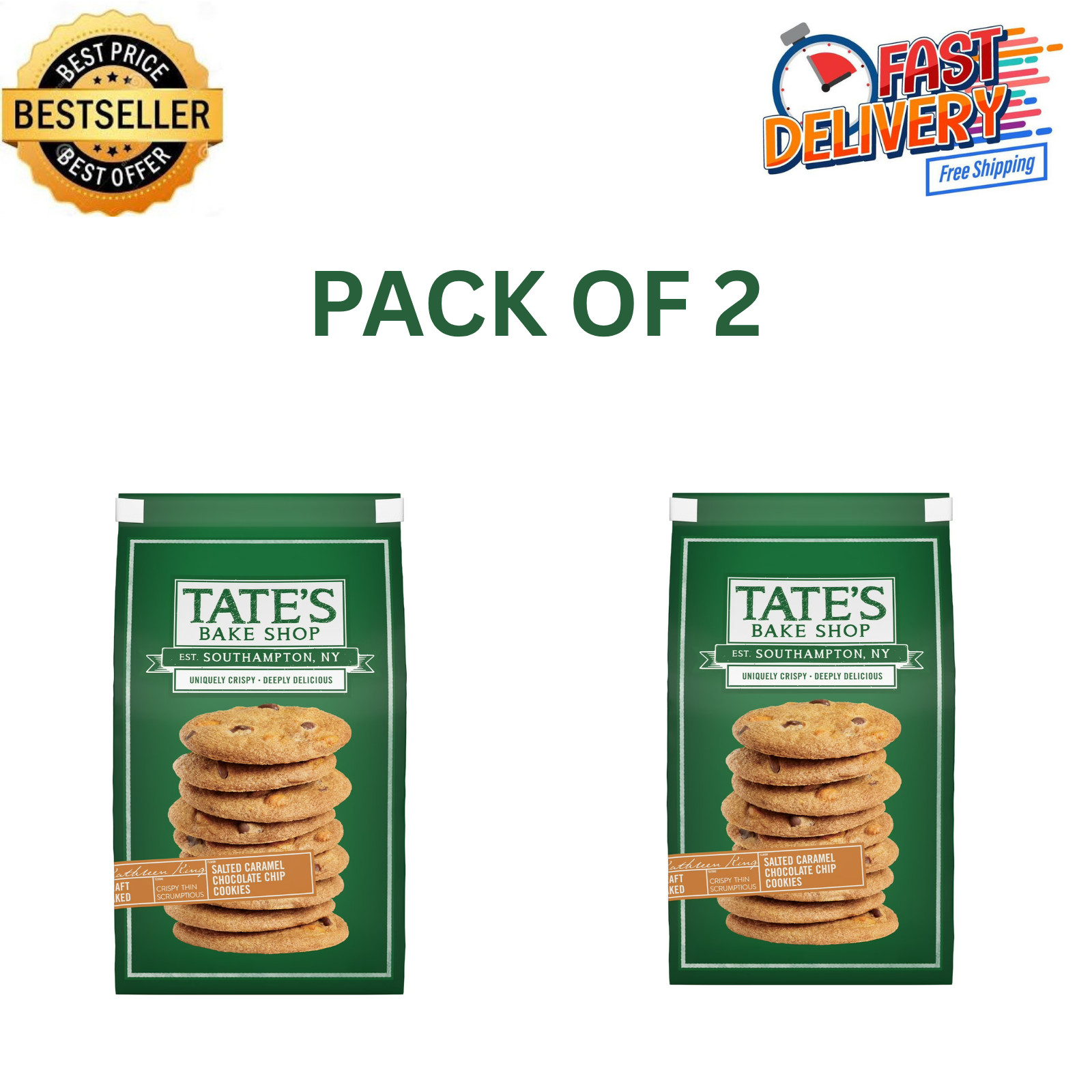 Tate’s Bake Shop Salted Caramel Chocolate Chip Cookies, 6.5 oz 2 pack,,